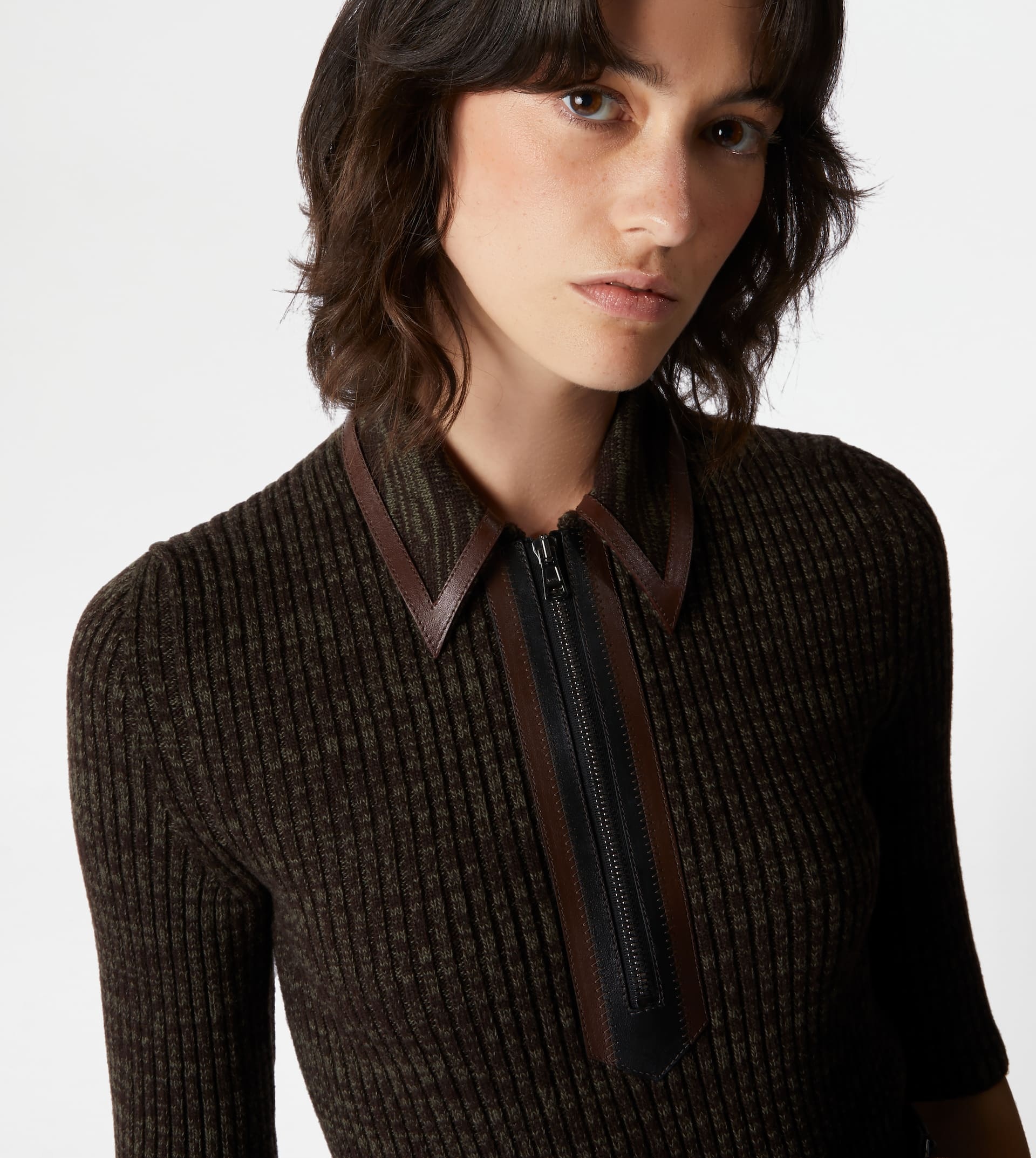 POLO SHIRT WITH LEATHER INSERTS - BROWN, GREEN - 5