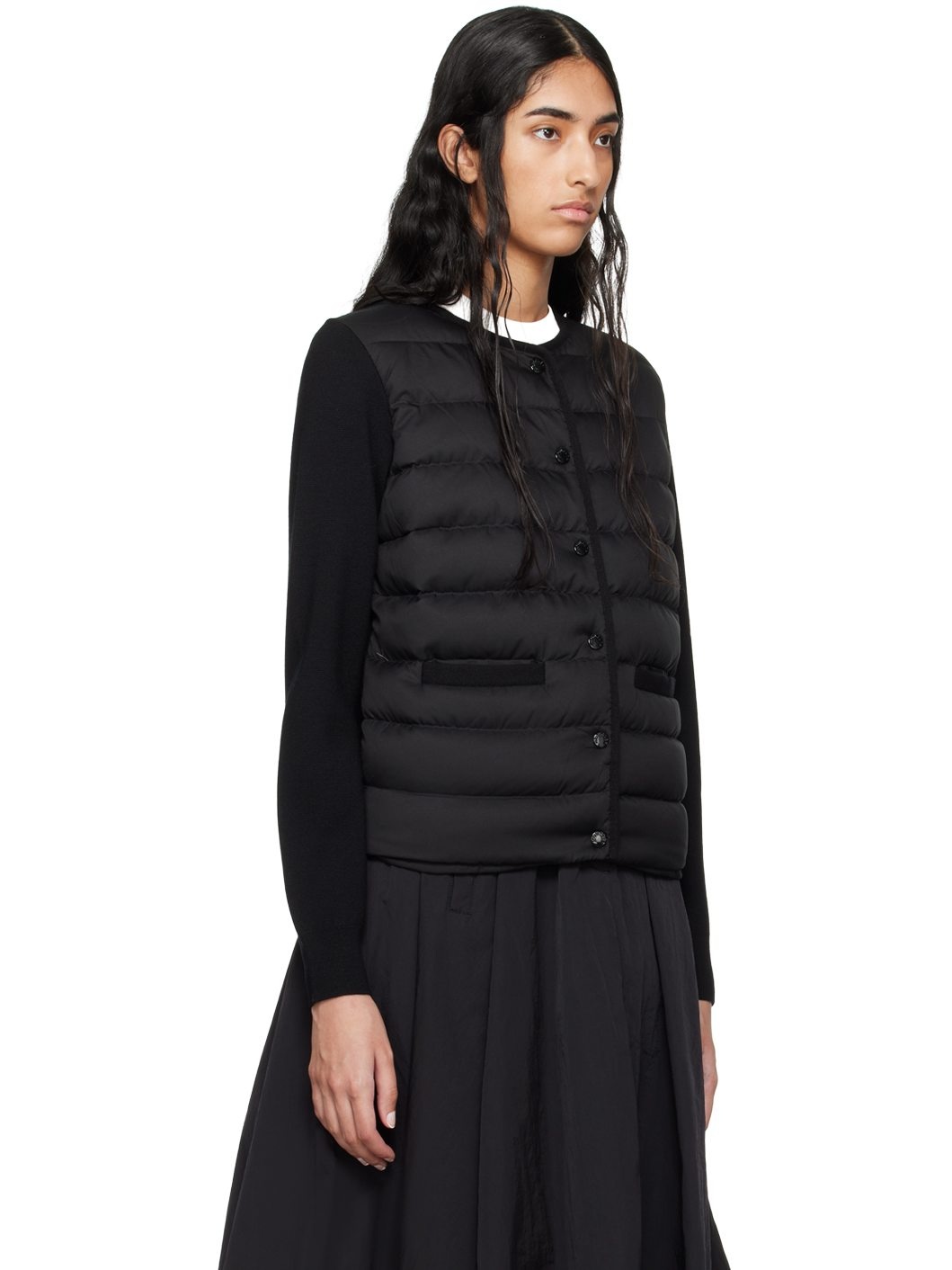 Black Paneled Down Cardigan - 2
