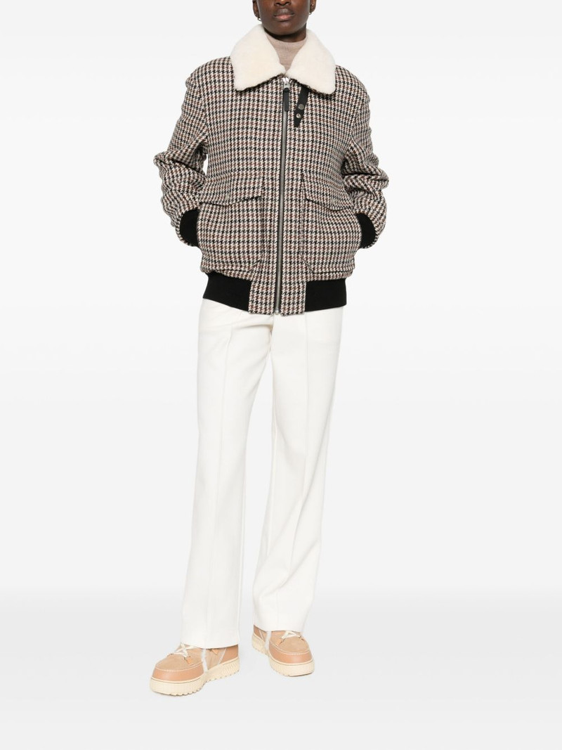 MACKAGE houndstooth-pattern shearling-collar jacket outlook