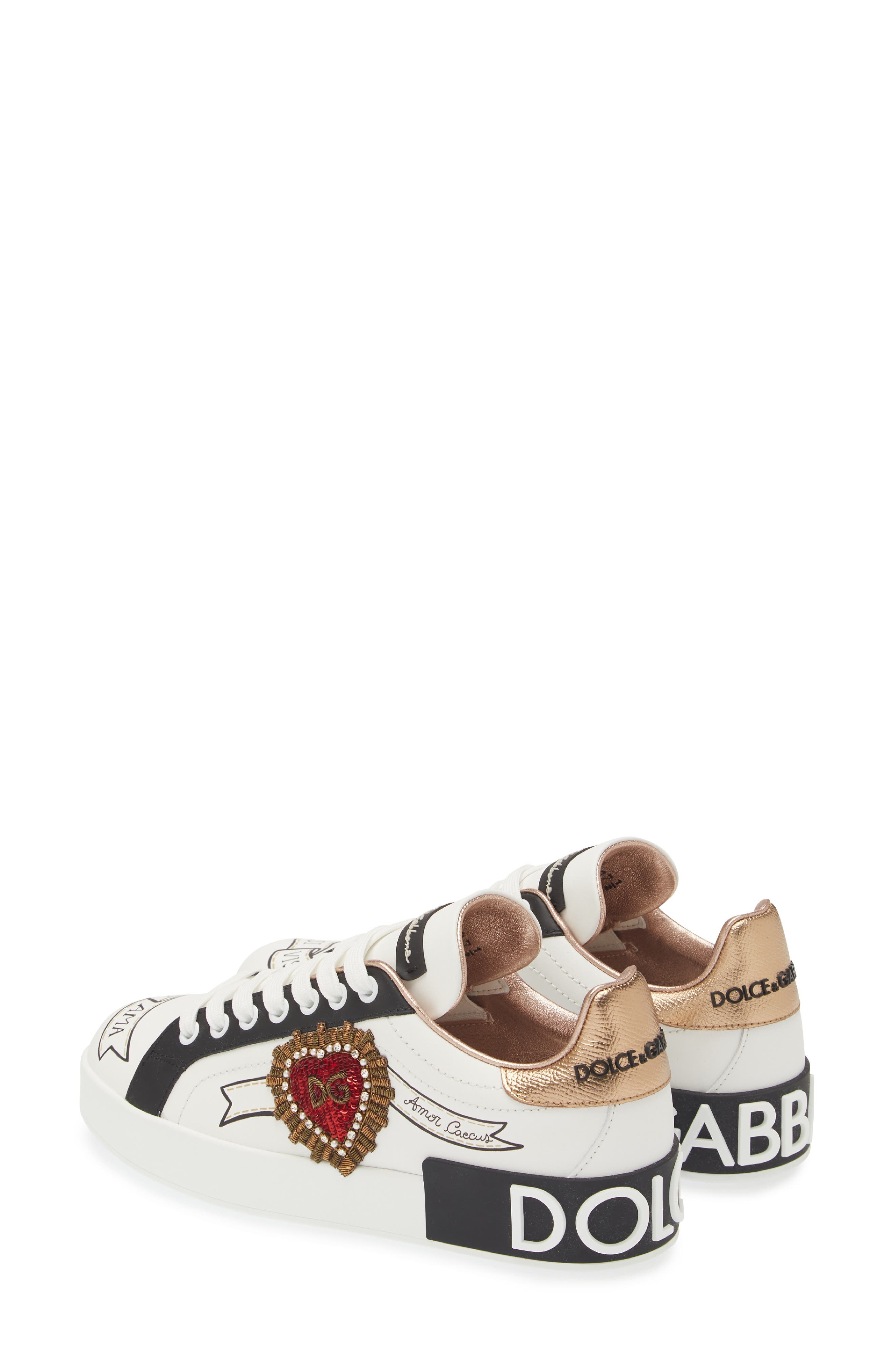 Dolce&Gabbana Portofino Embellished Leather Sneaker in Embroidery- White/Gold at Nordstrom - 2