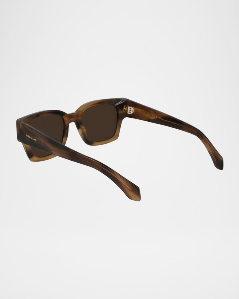 FERRAGAMO Men's Rivets Acetate Rectangle Sunglasses, 52mm outlook