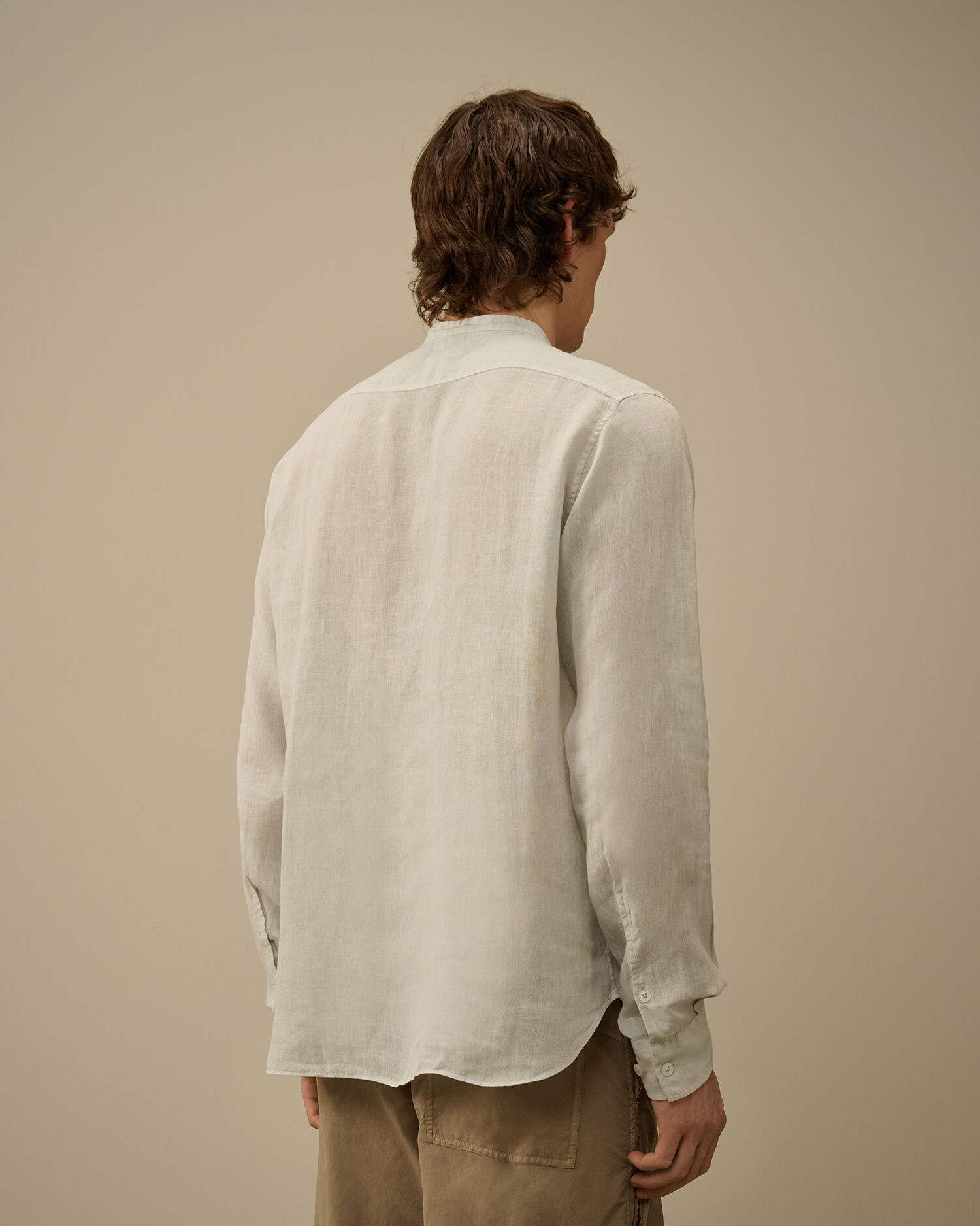 Linen Banded Collar Shirt - 4
