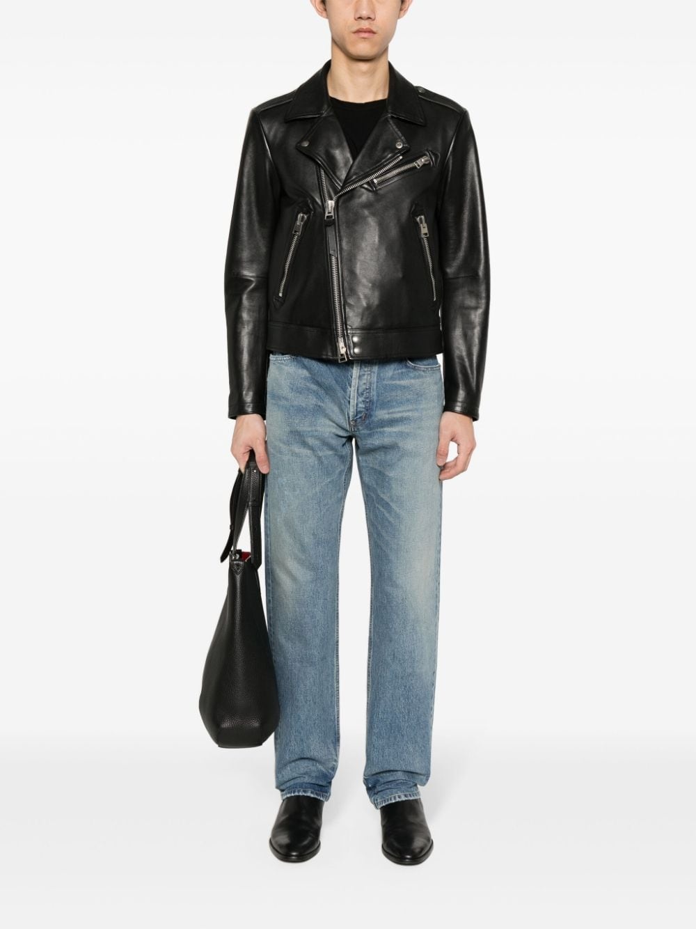 stonewashed distressed straight jeans - 2