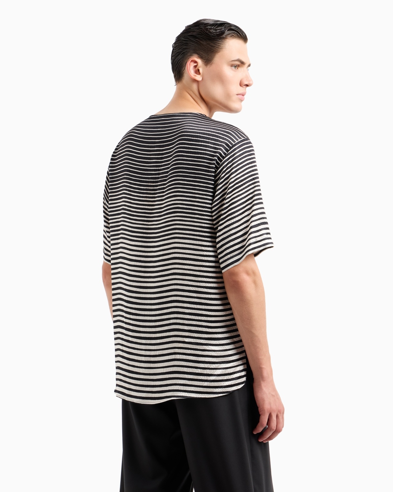 GRADIENT STRIPED PRINT SILK T-SHIRT SHIRT - 3