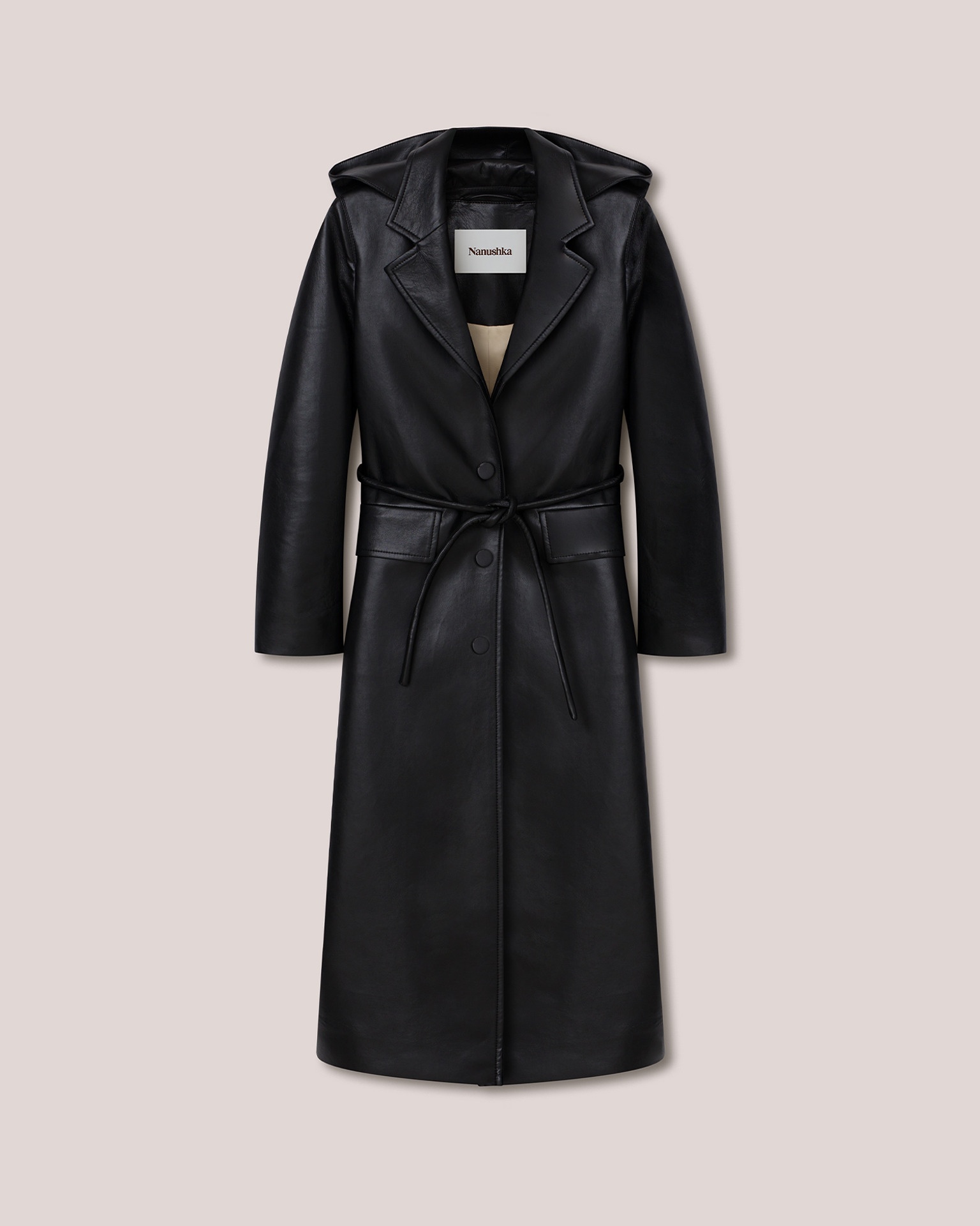 KENNA - Regenerated leather hooded coat - Black - 1