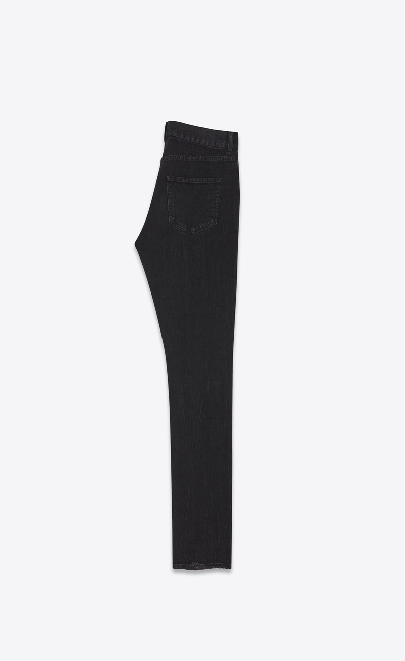 SAINT LAURENT distressed skinny jeans in deep black stretch denim outlook