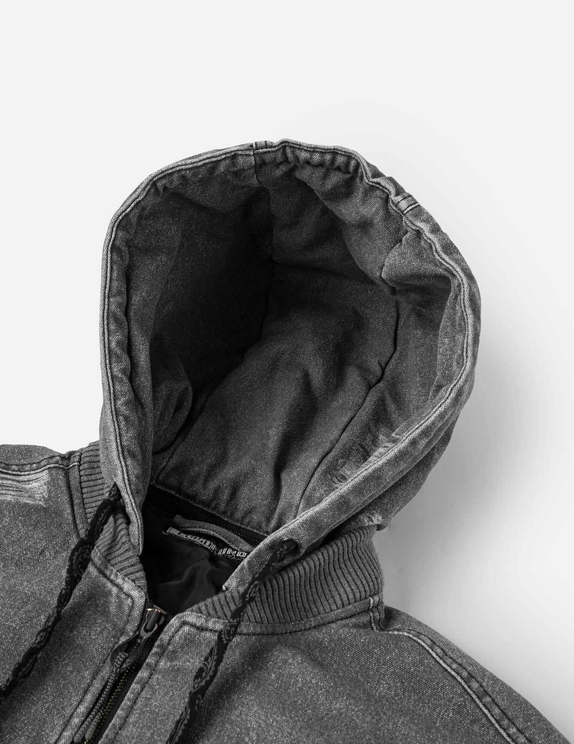 Distressed Print with Logo Embroidery Loose Fit Padded Boomer Jacket - 10