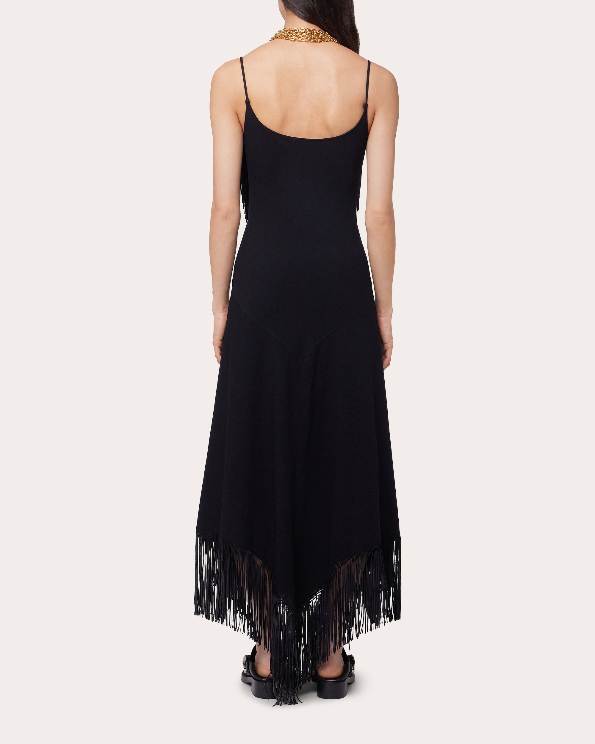 Crepe Fringe Cowl Neck Midi Dress - 3