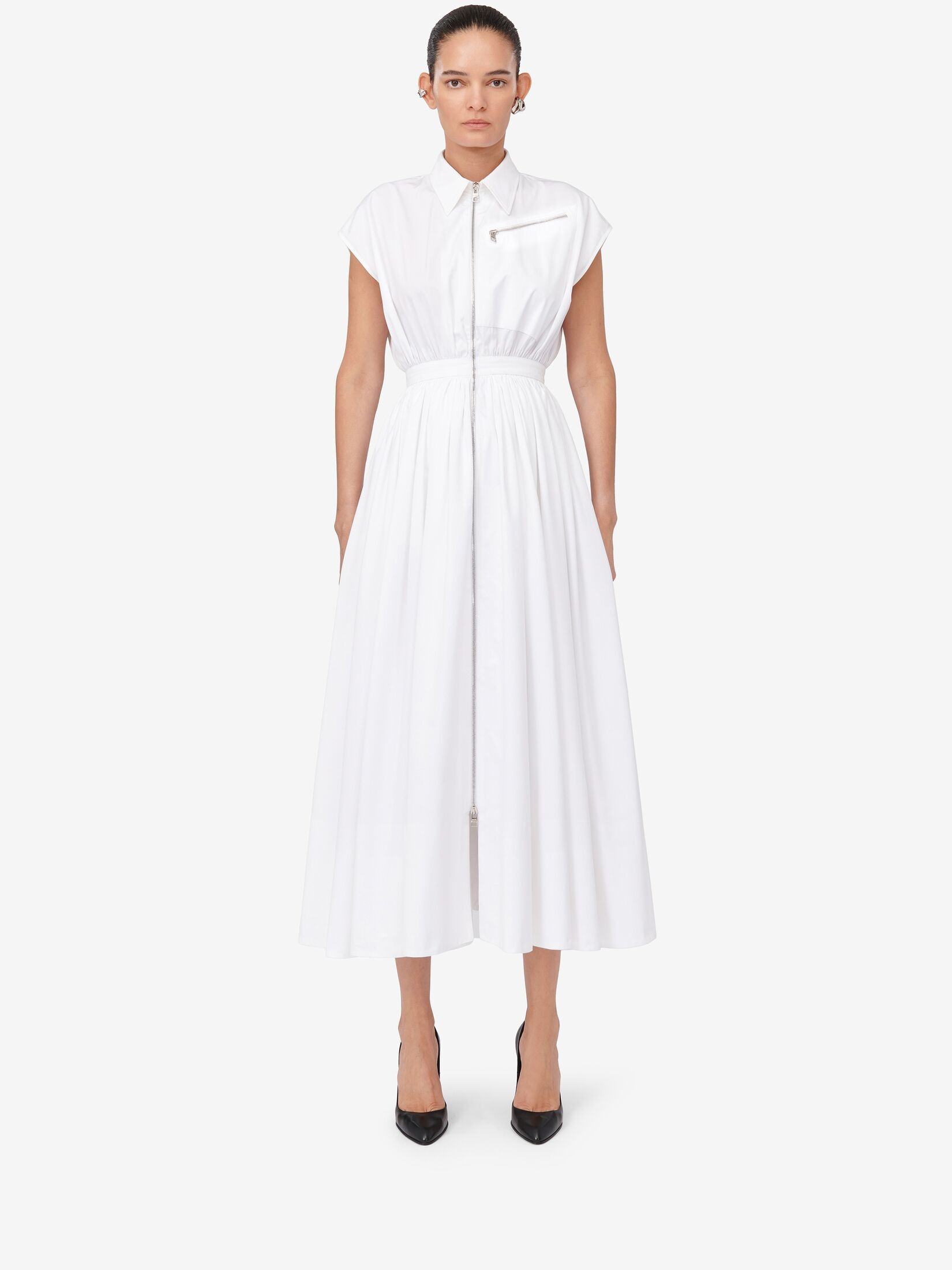 Women's Dropped Shoulder Shirt Dress in Optic White - 5