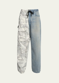 BALENCIAGA Men's Hybrid Denim and Camo Ripstop Pants