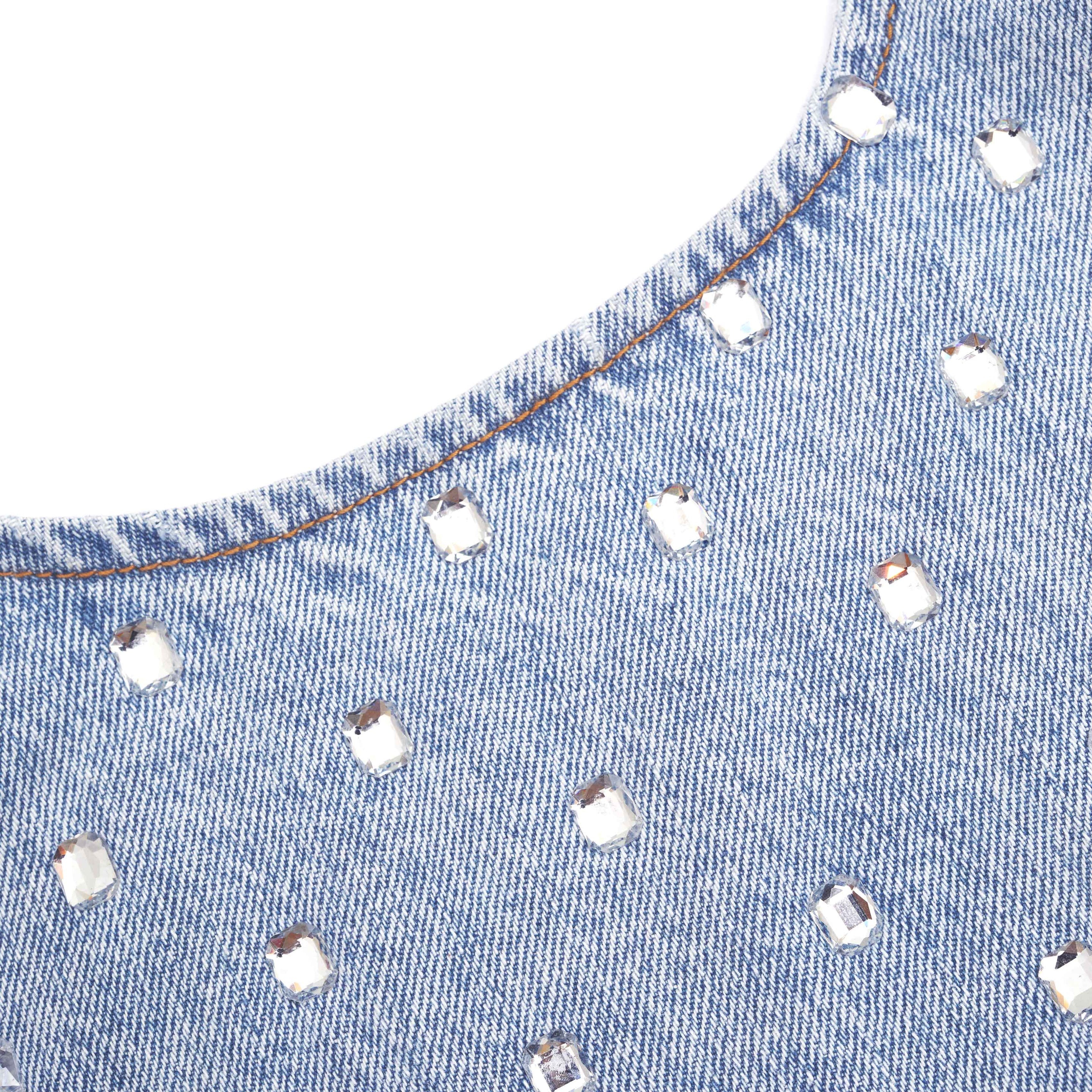 Square Rhinestone Denim Top - 3