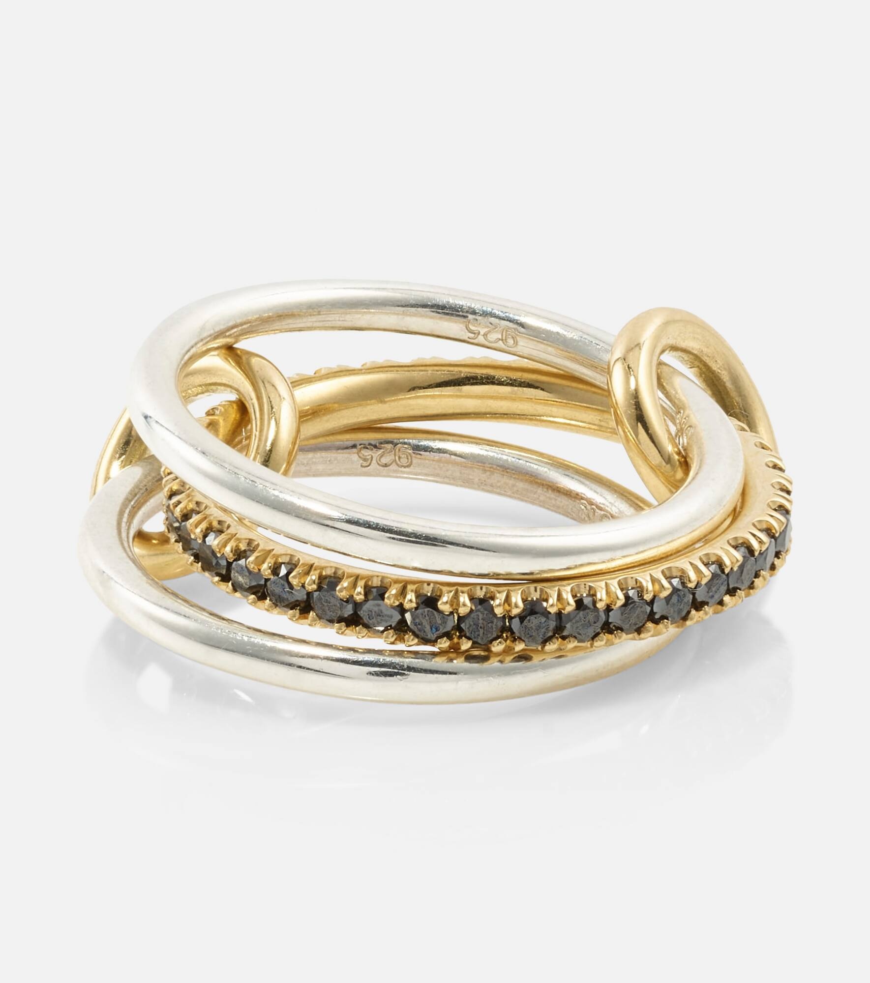 Tigris 18kt gold and sterling silver ring with black diamonds - 4