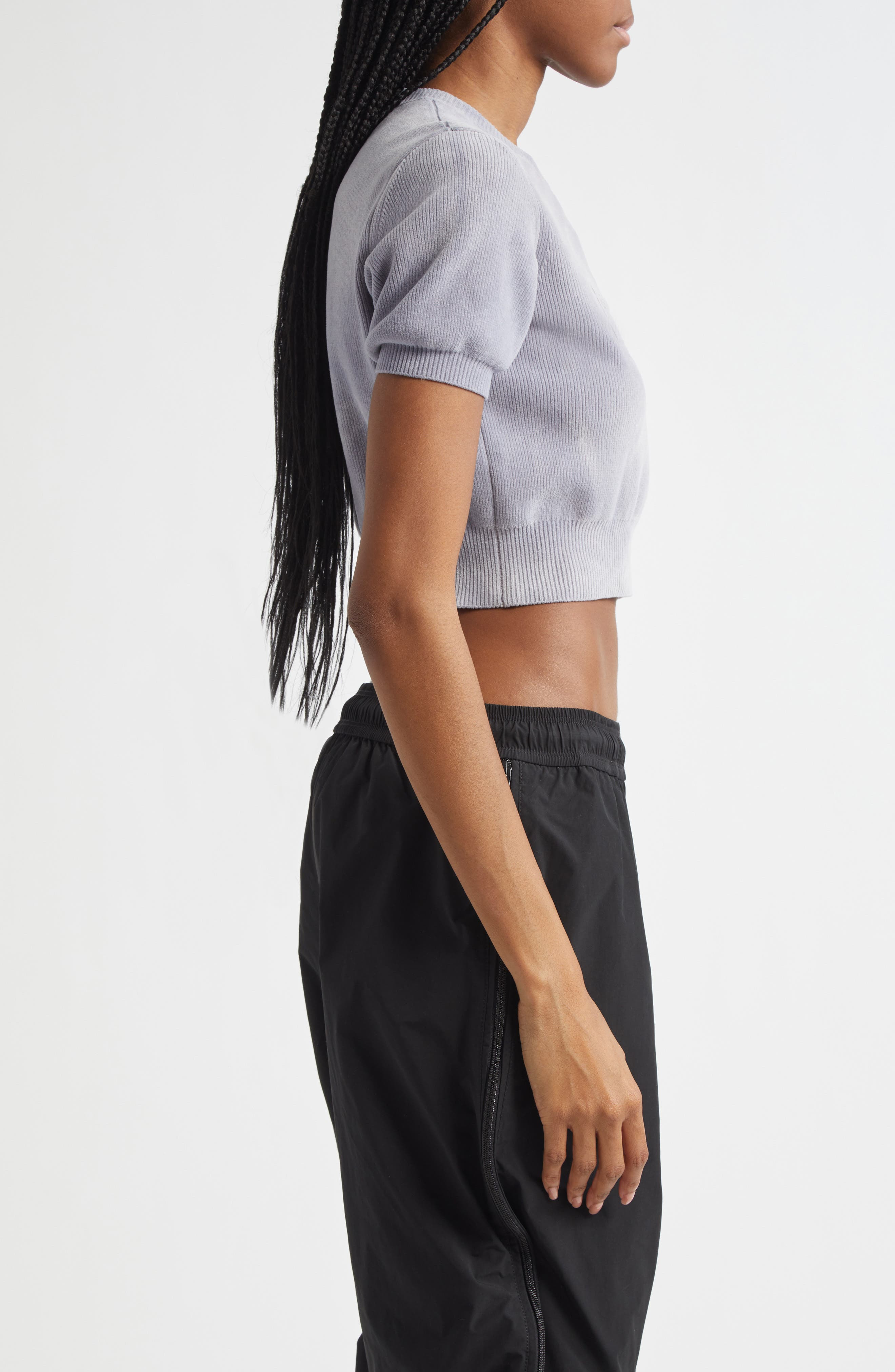 Alexander Wang Logo Short Sleeve Chenille Crop Sweater in Washed Grey at Nordstrom - 4