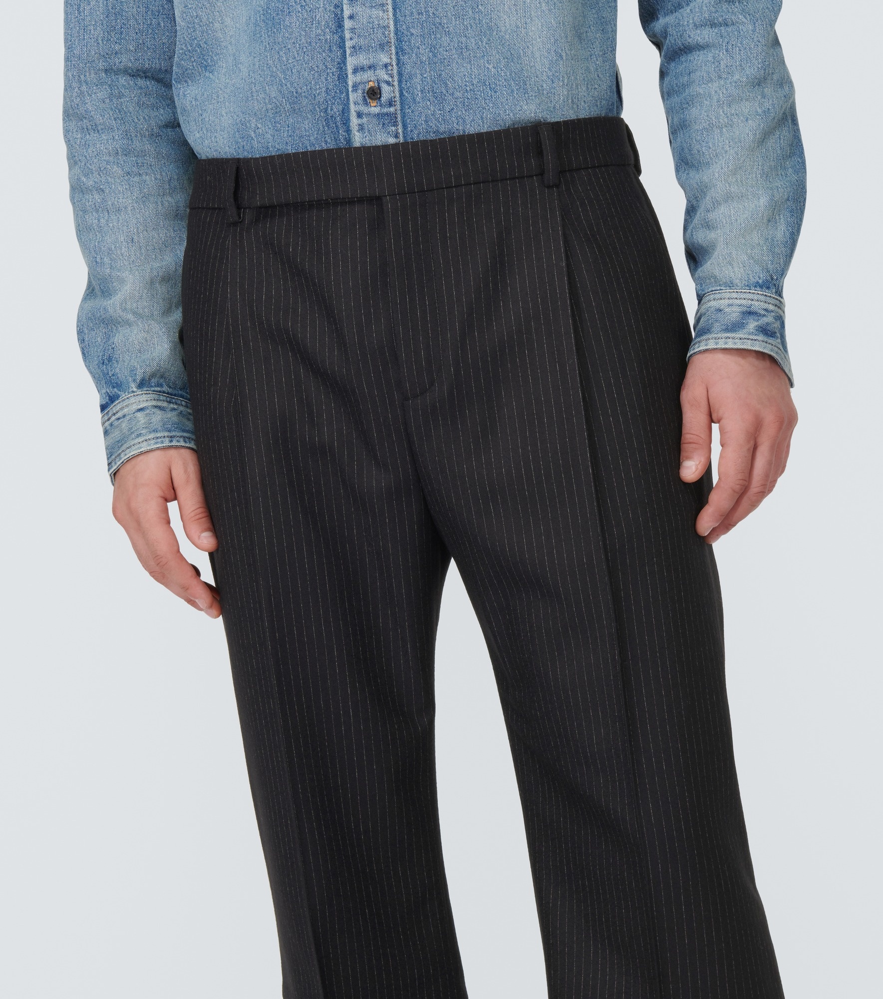 Pinstripe wool flannel flared pants - 5