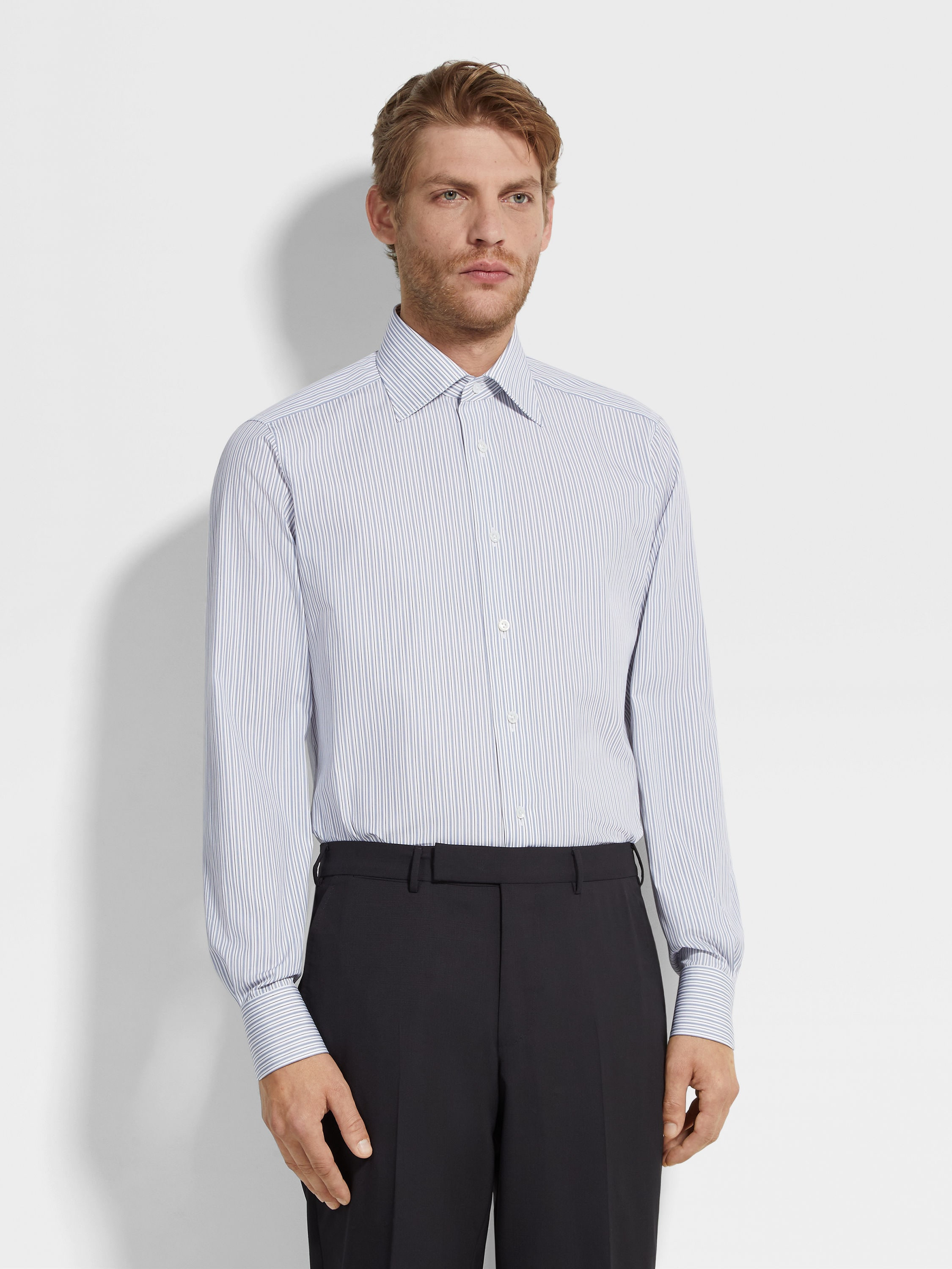 BLUE AND BLUE NAVY STRIPED CENTOVENTIMILA COTTON SHIRT - 3