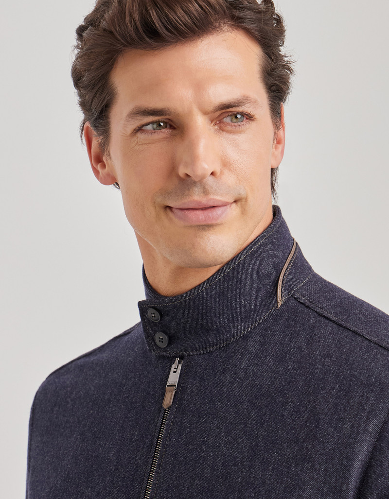 BLUE BLOUSON JACKET IN 150'S WOOL WITH A DENIM EFFECT 4