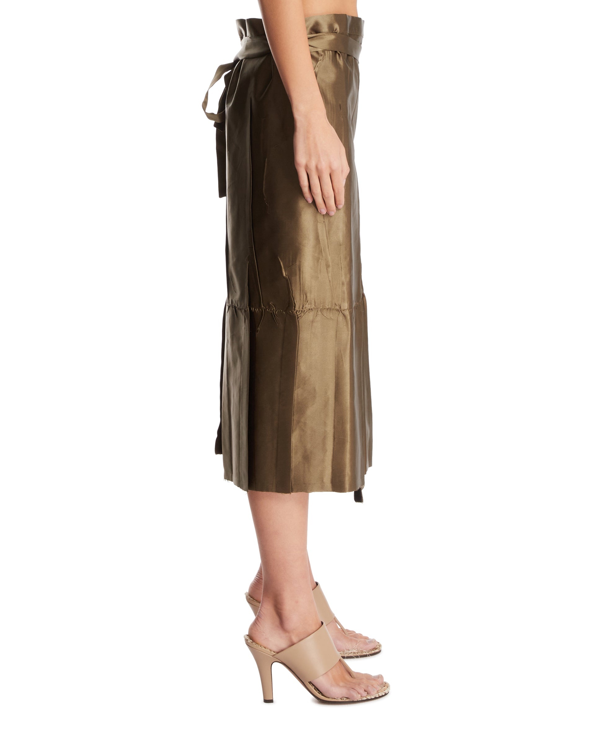 Green Silk Wrapped Midi Skirt - 5