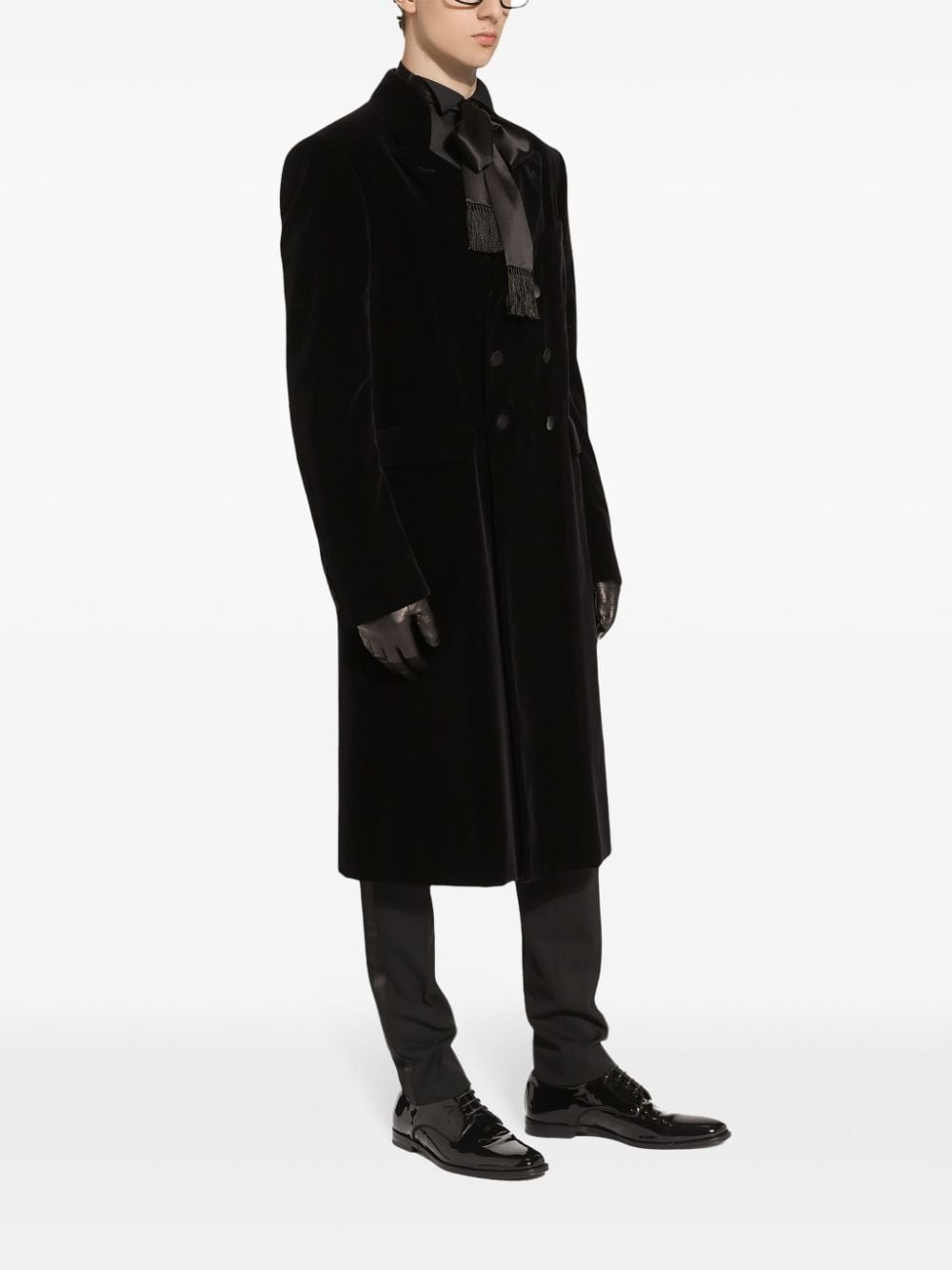 velvet double-breasted coat - 3