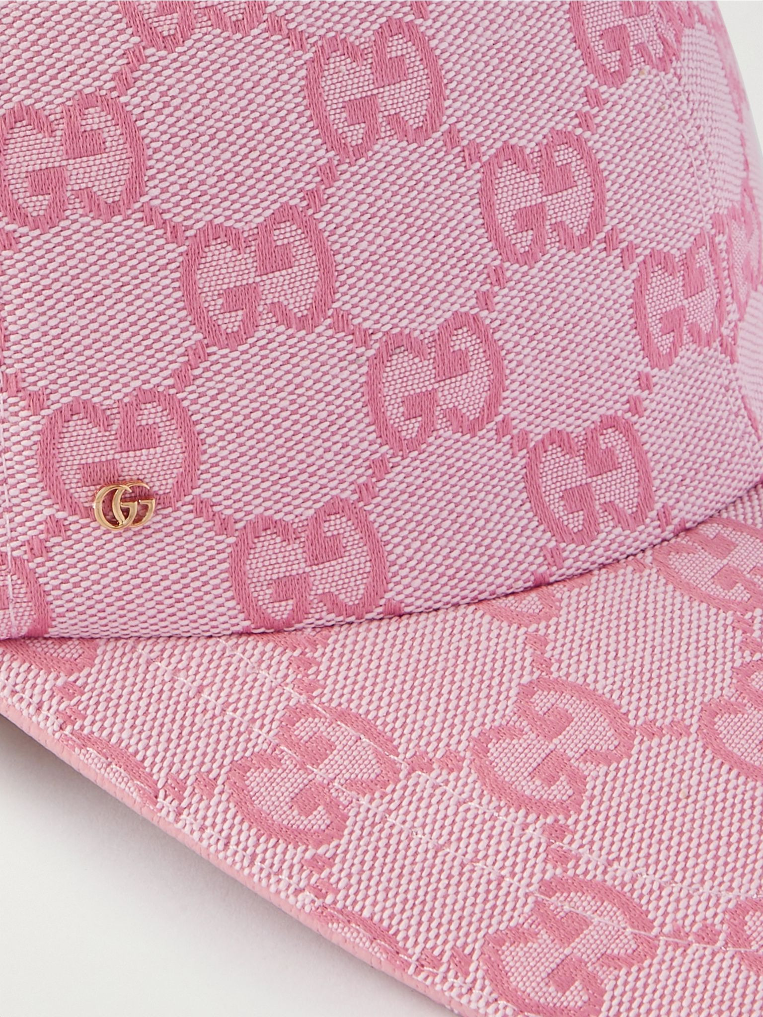 Leather-trimmed cotton-blend canvas-jacquard baseball cap Pink - 4