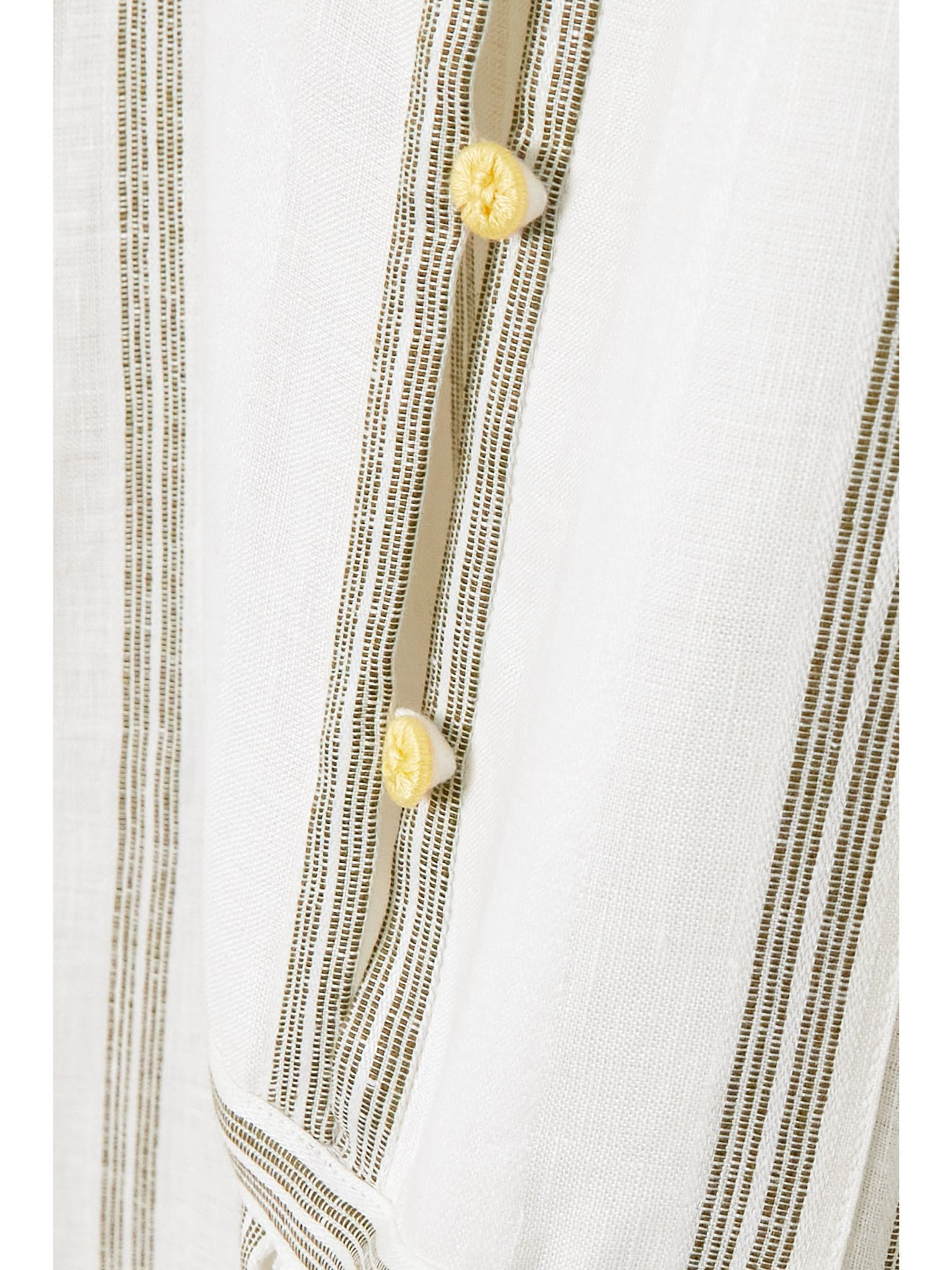 Pleated striped linen midi dress Off-white - 4