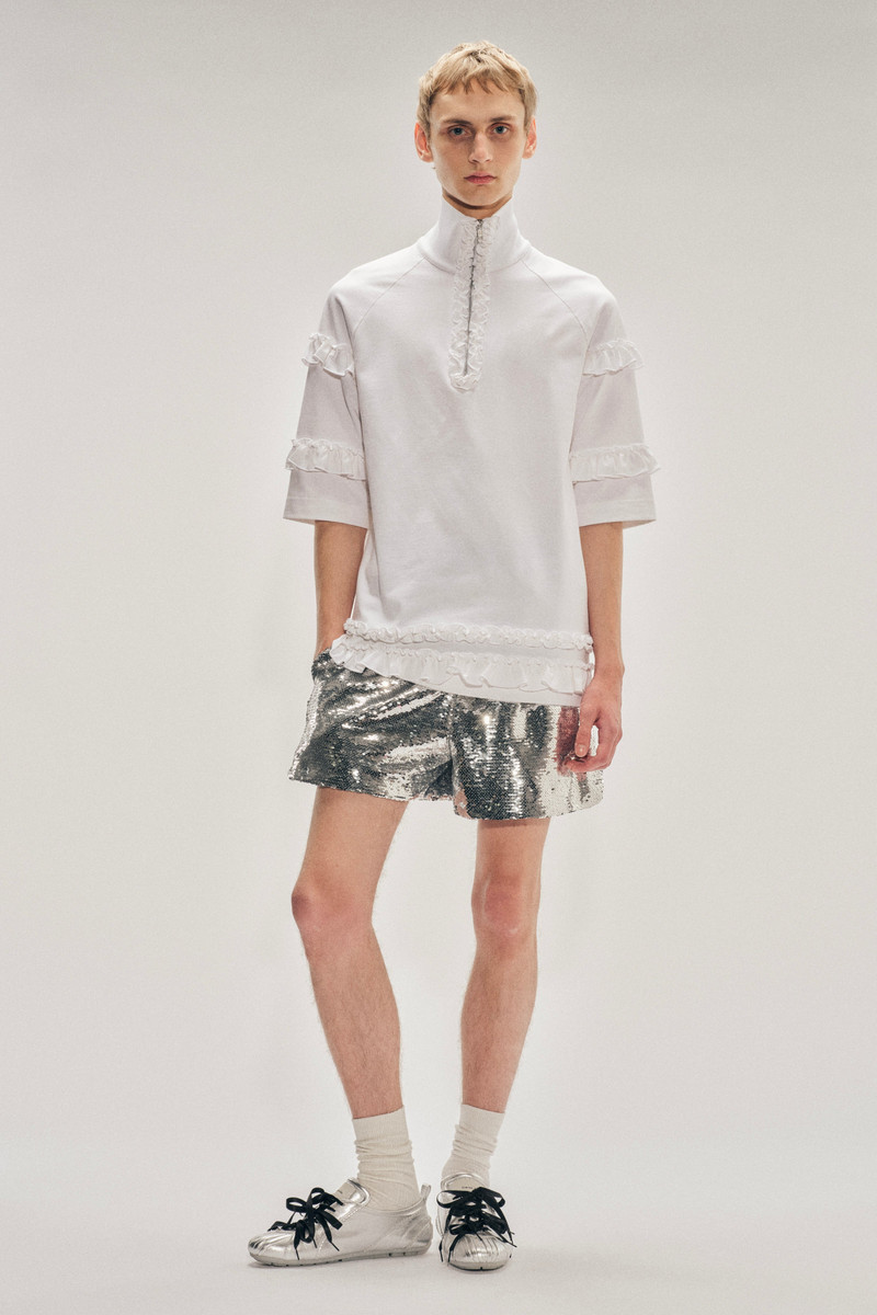 Mock Neck Ruffle Frill Zip T-Shirt 3