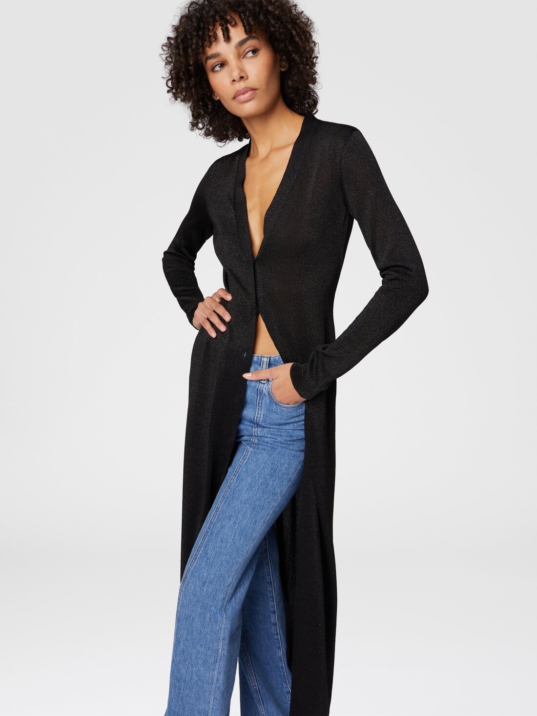 Long lamé viscose cardigan with V-neck - 4