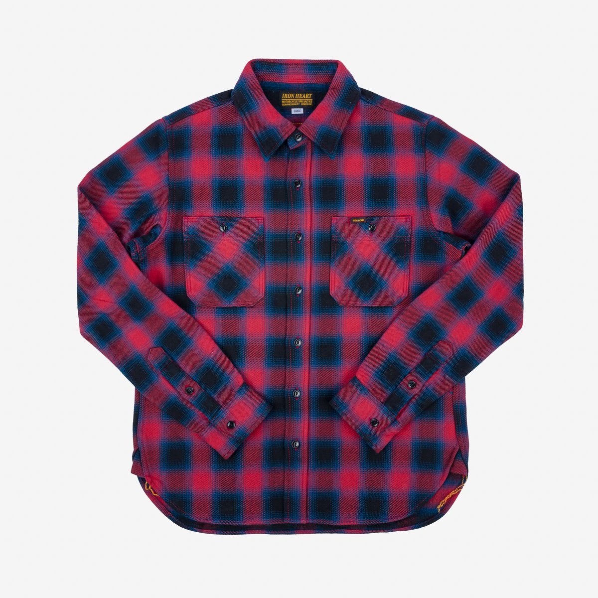 IHSH-379-RED Ultra Heavy Flannel Ombré Check Work Shirt - Red - 1