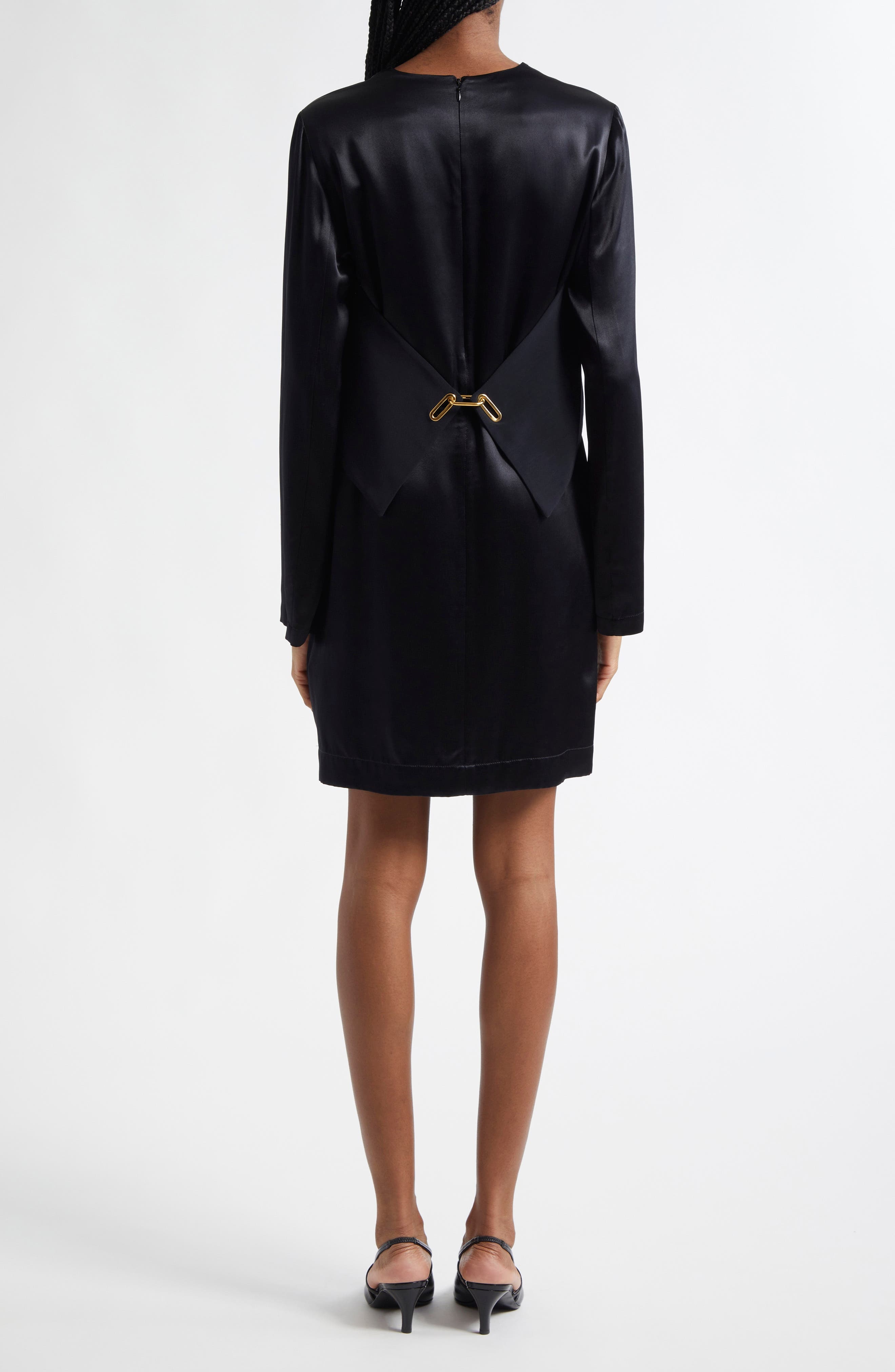 Emporio Armani Long Sleeve Mixed Media Shift Dress in Black at Nordstrom - 2