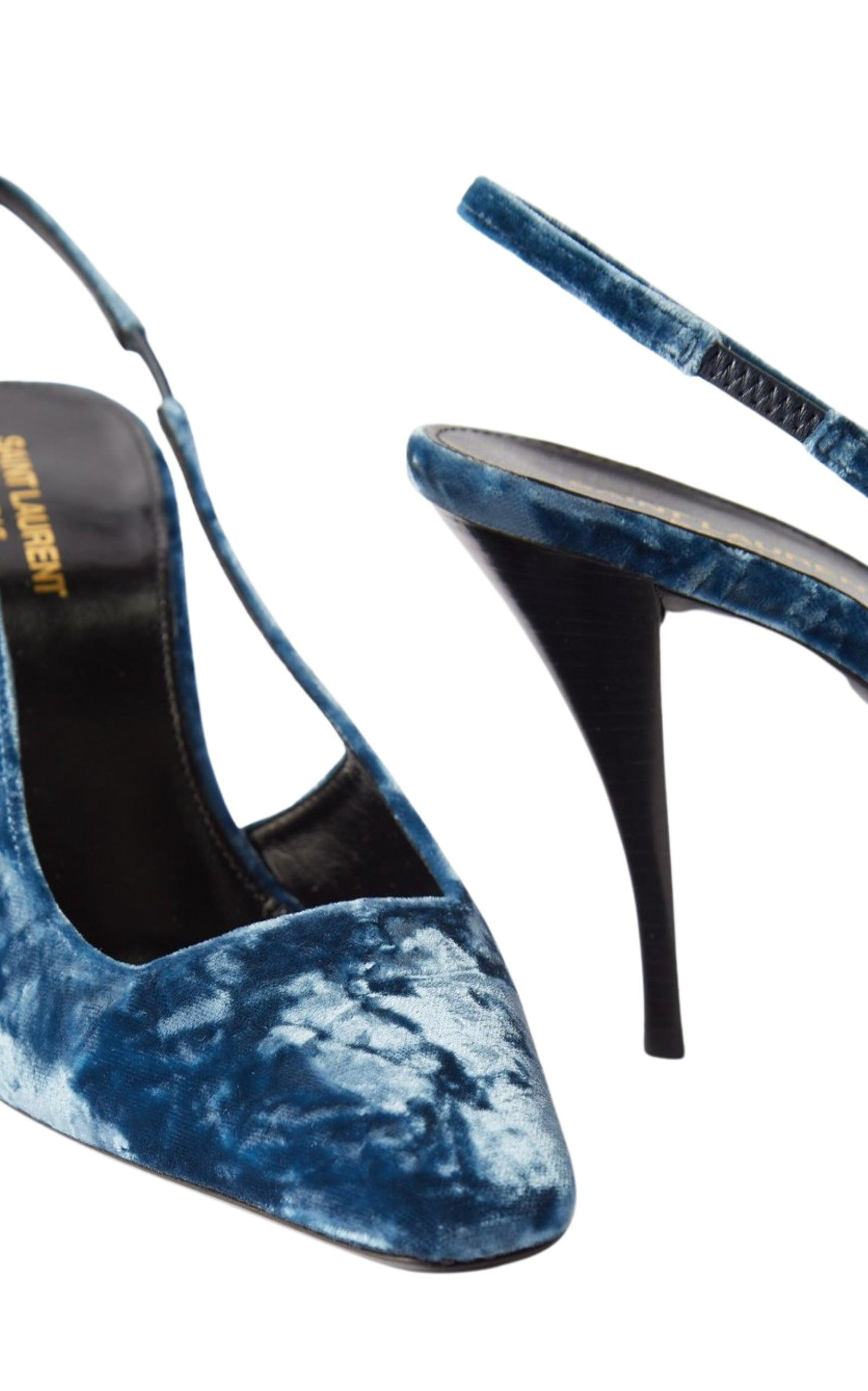 Blade 90 Velvet Slingback Pumps in Blue - 5