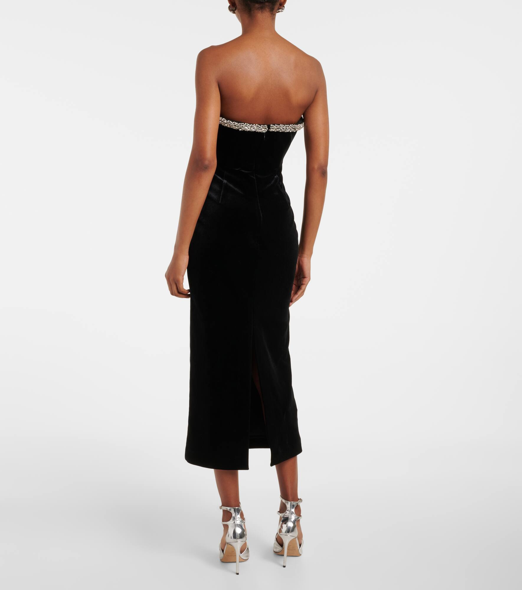 Embellished strapless velvet midi dress - 3