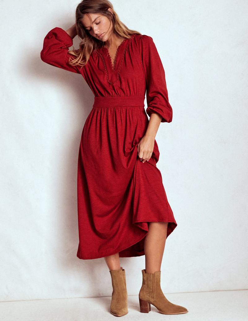 Maddie Picot Trim Midi Dress-Carmine Red 6