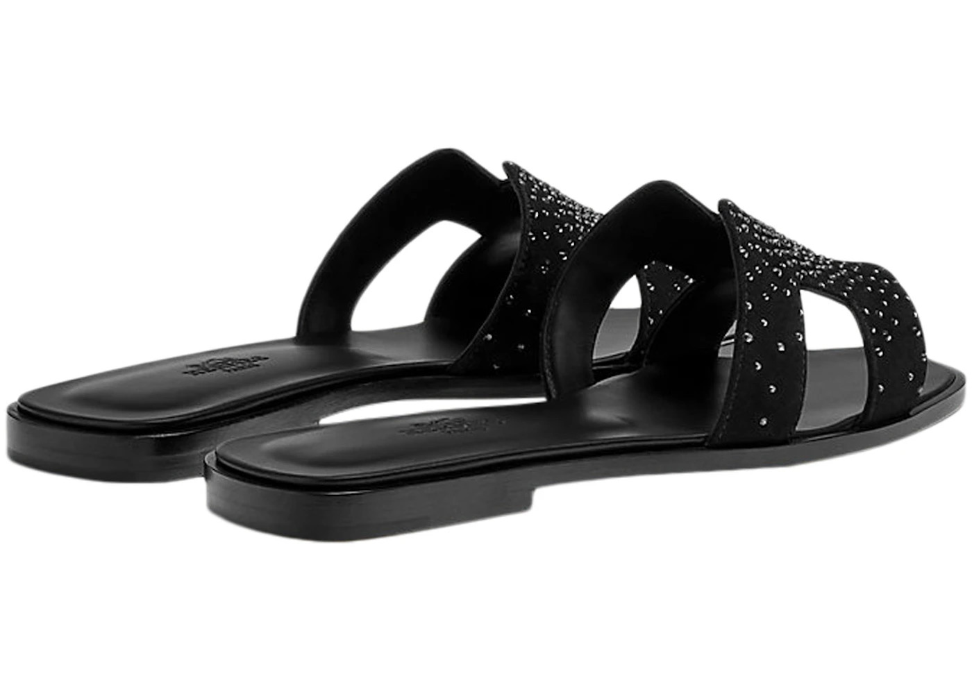 Hermes Oran Sandal Rhinestone Noir Suede Goatskin - 3