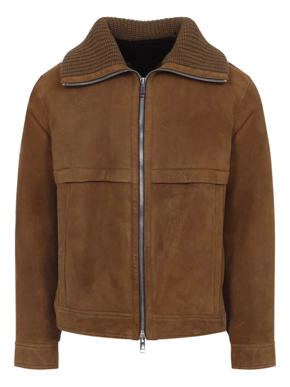 knitted-collar suede jacket - 1