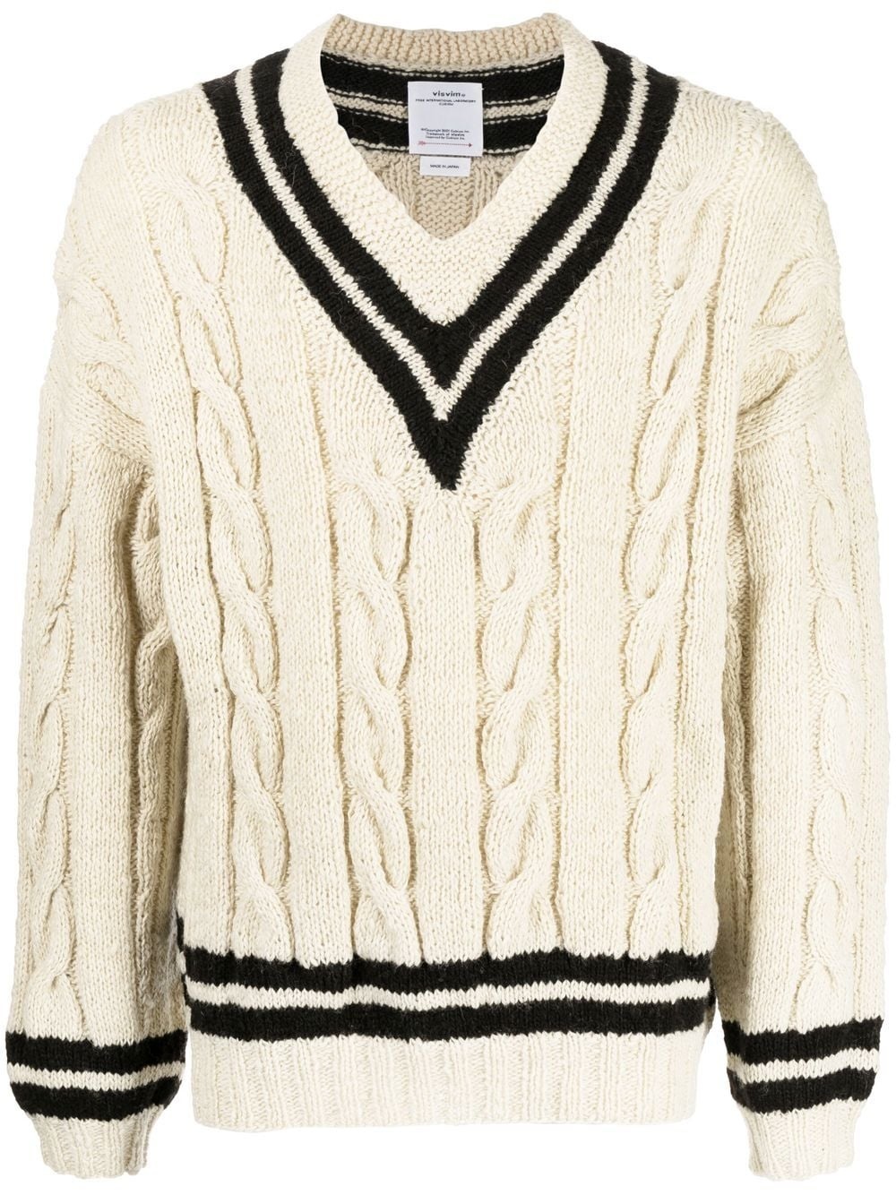 CABLE-KNIT V-NECK JUMPER - 1