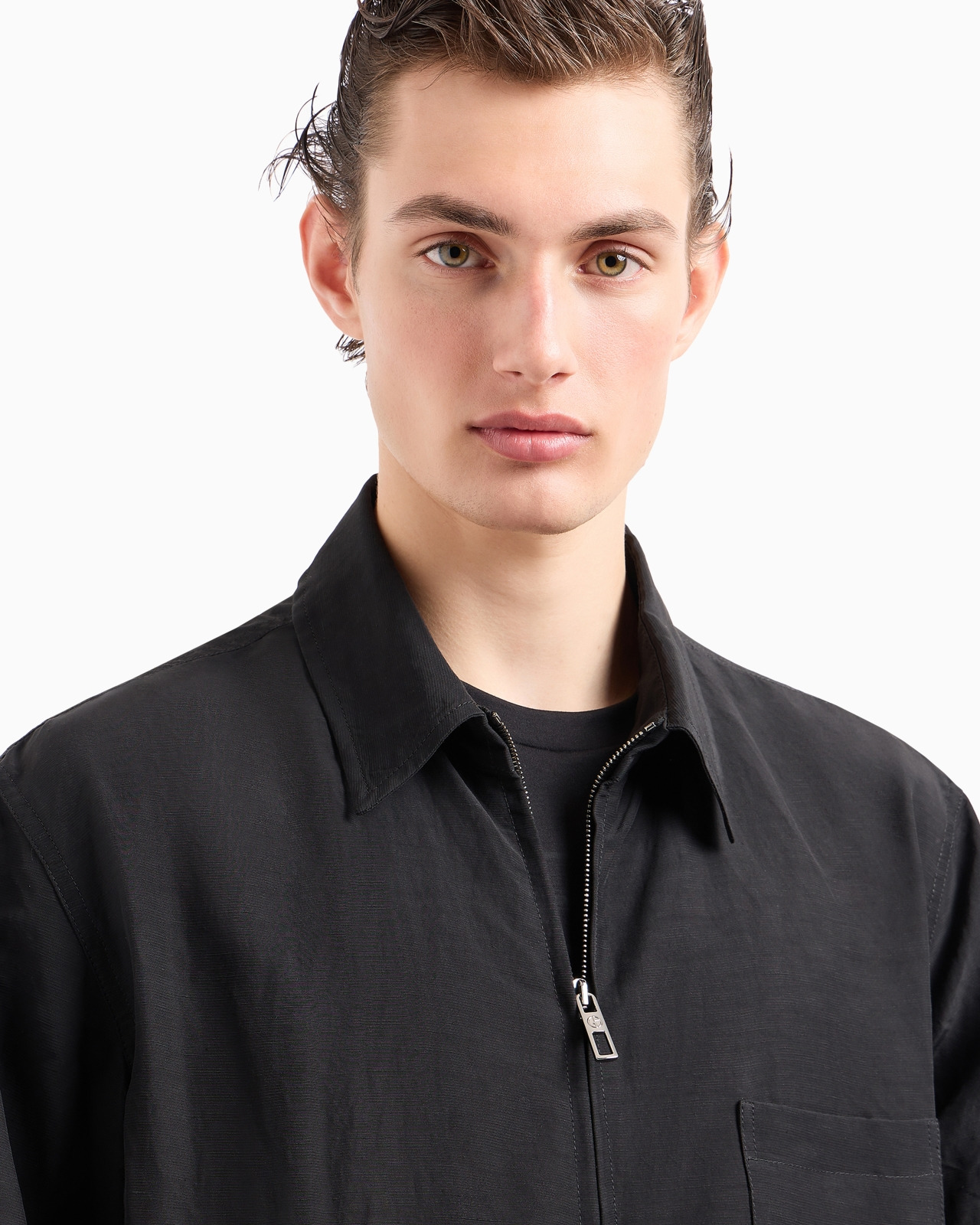 Viscose and linen canvas shirt jacket with zip - 5