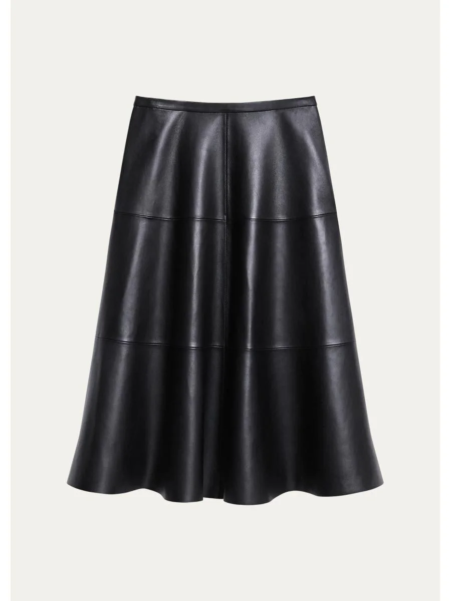 Leather Midi Circle Skirt - 1