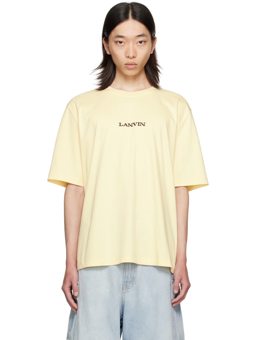 Yellow 'Lanvin' Embroidered Classic T-Shirt - 1
