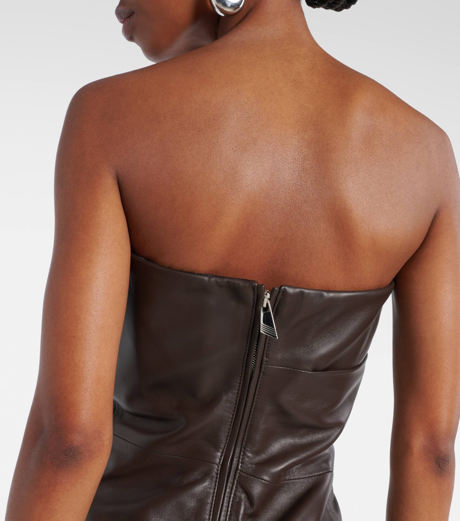 Draped ruched leather minidress - 6