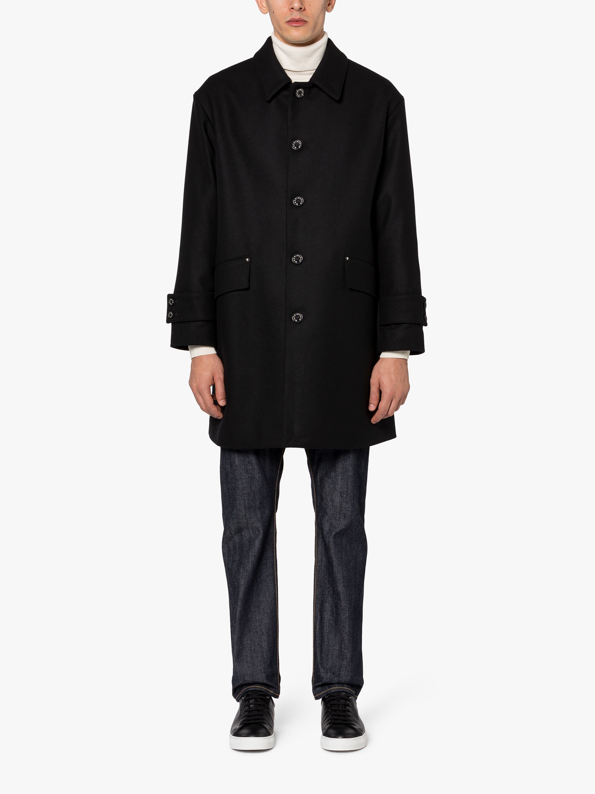 HUMBIE BLACK WOOL OVERCOAT - 3