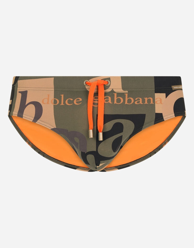 Swim briefs with all-over logo print - 2