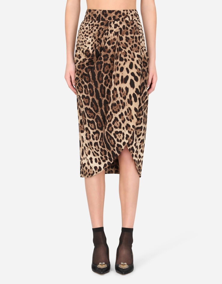 Leopard-print charmeuse tulip midi skirt - 1