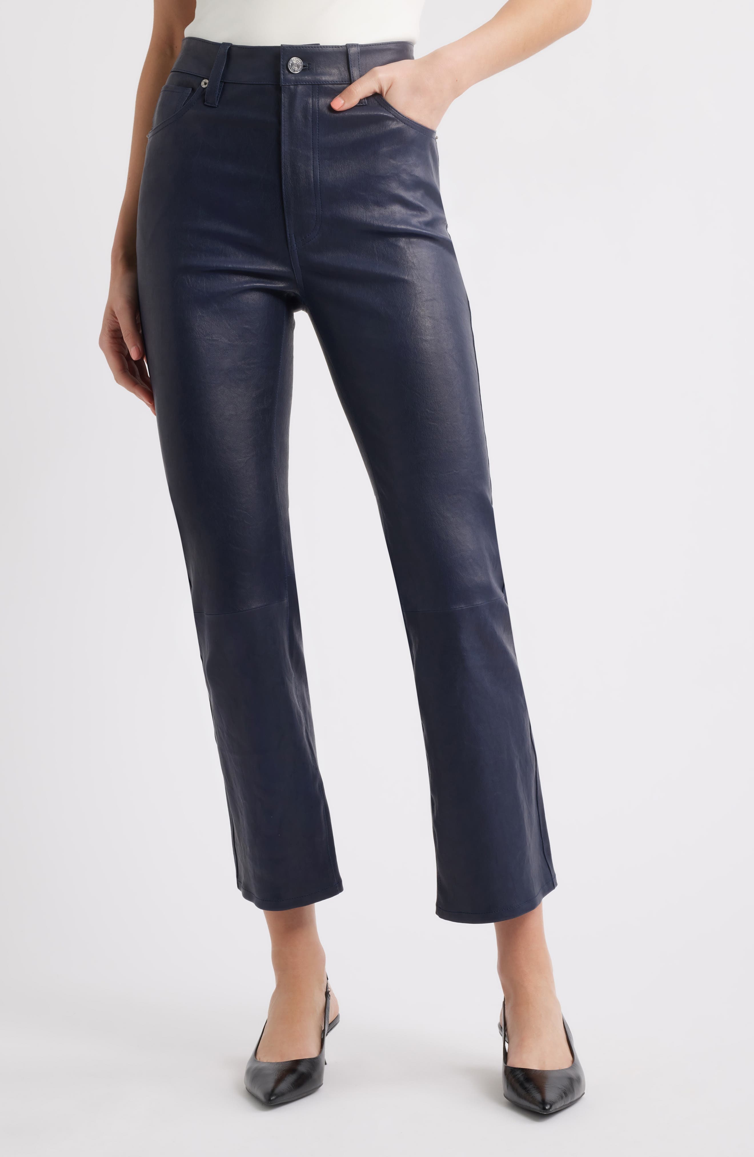 FRAME Le Reboot Crop Leather Pants in Dark Indigo at Nordstrom - 1