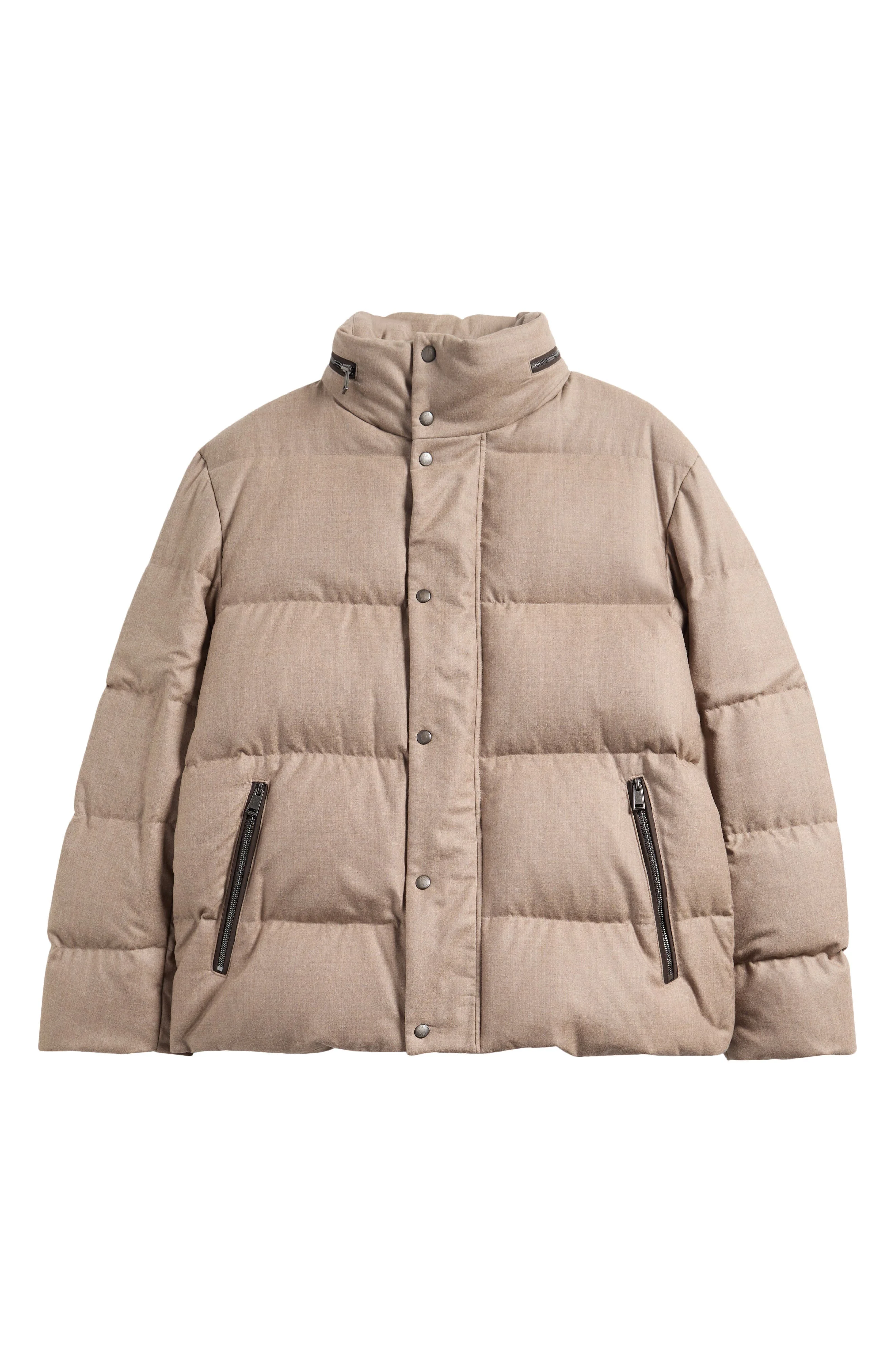BOSS Doverso Quilted Hooded Wool Puffer Coat in Open Beige at Nordstrom - 1