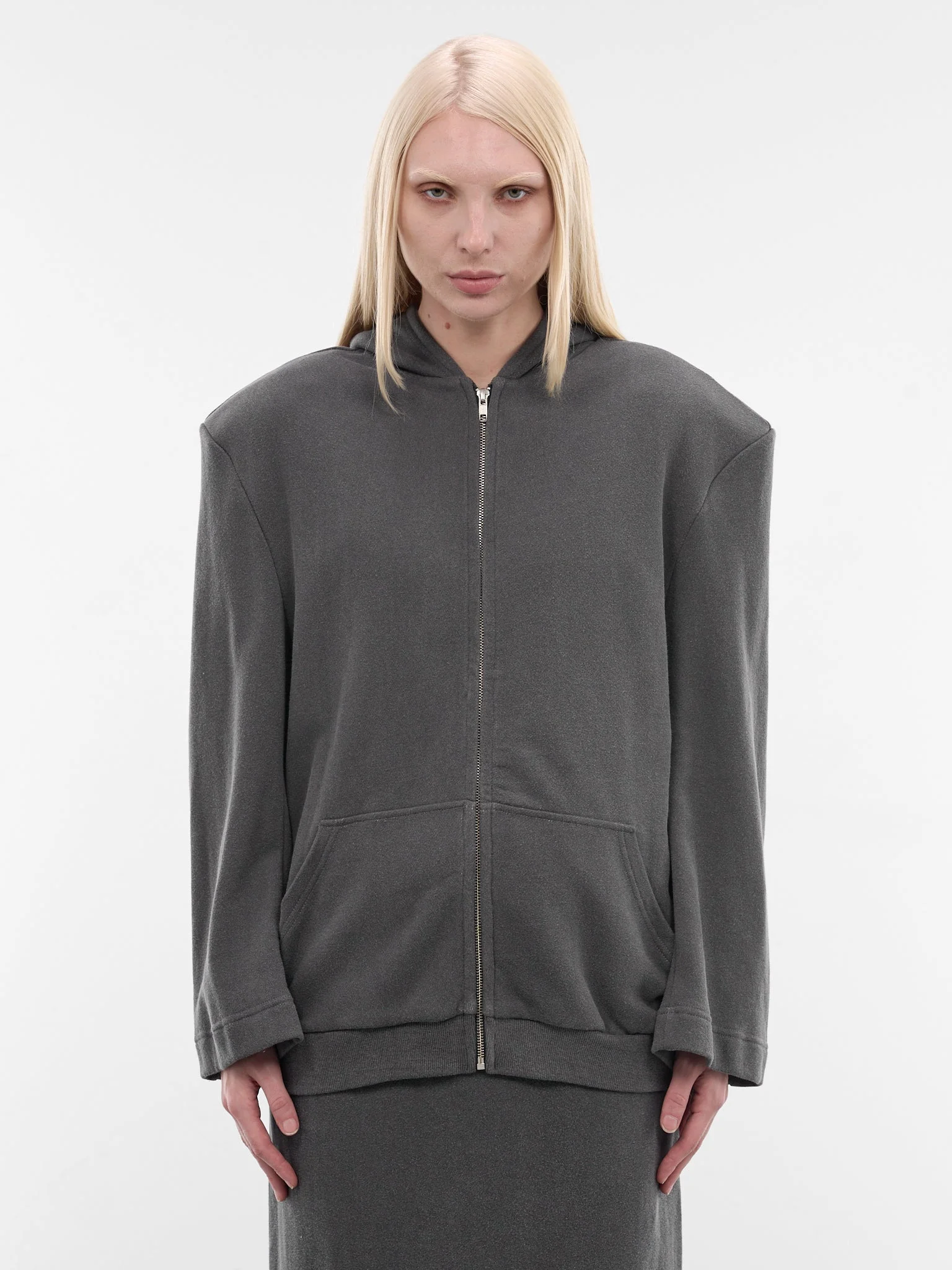 Gray Structured Shoulder Hoodie Jacket - 1