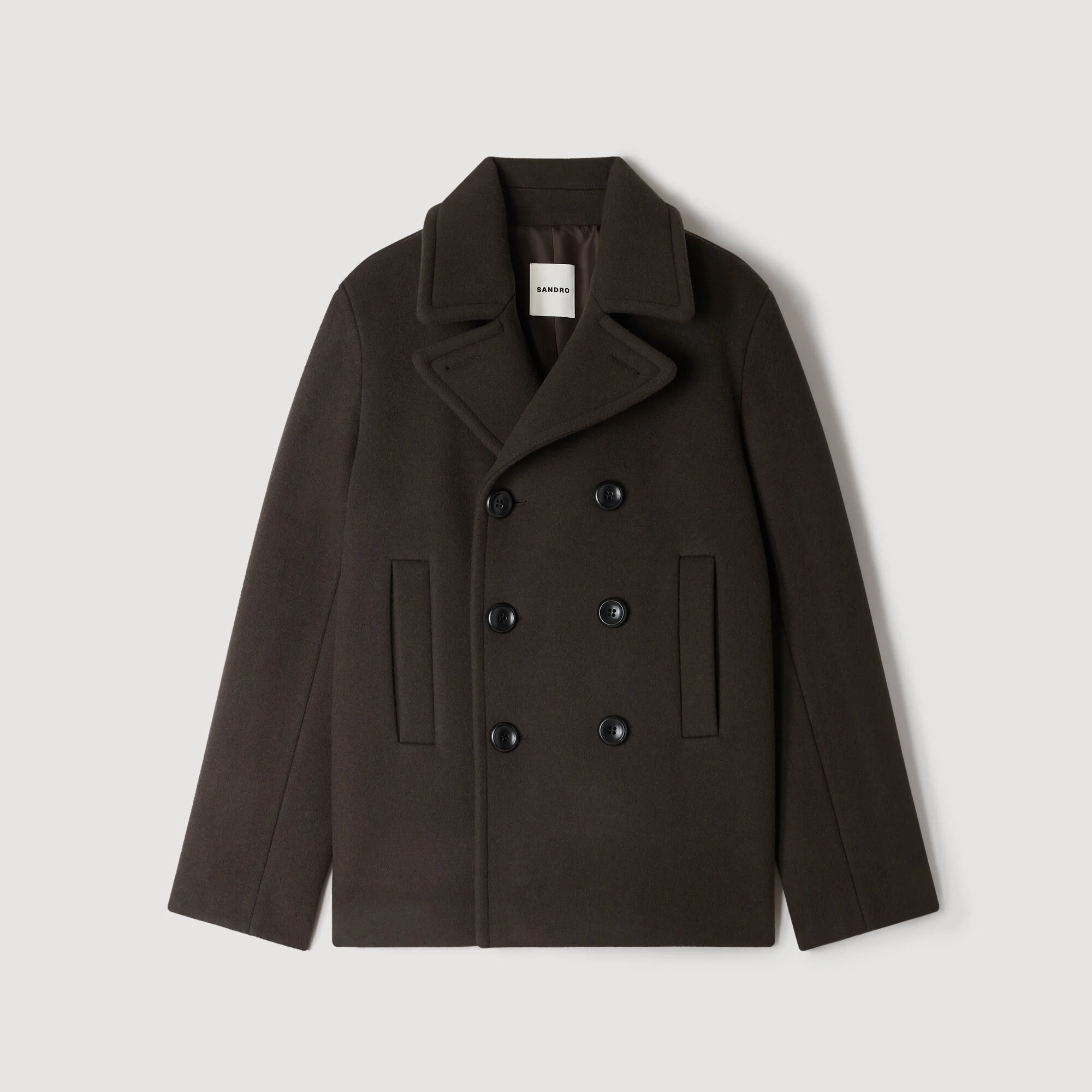DOUBLE-BREASTED WOOL PEA COAT - 1