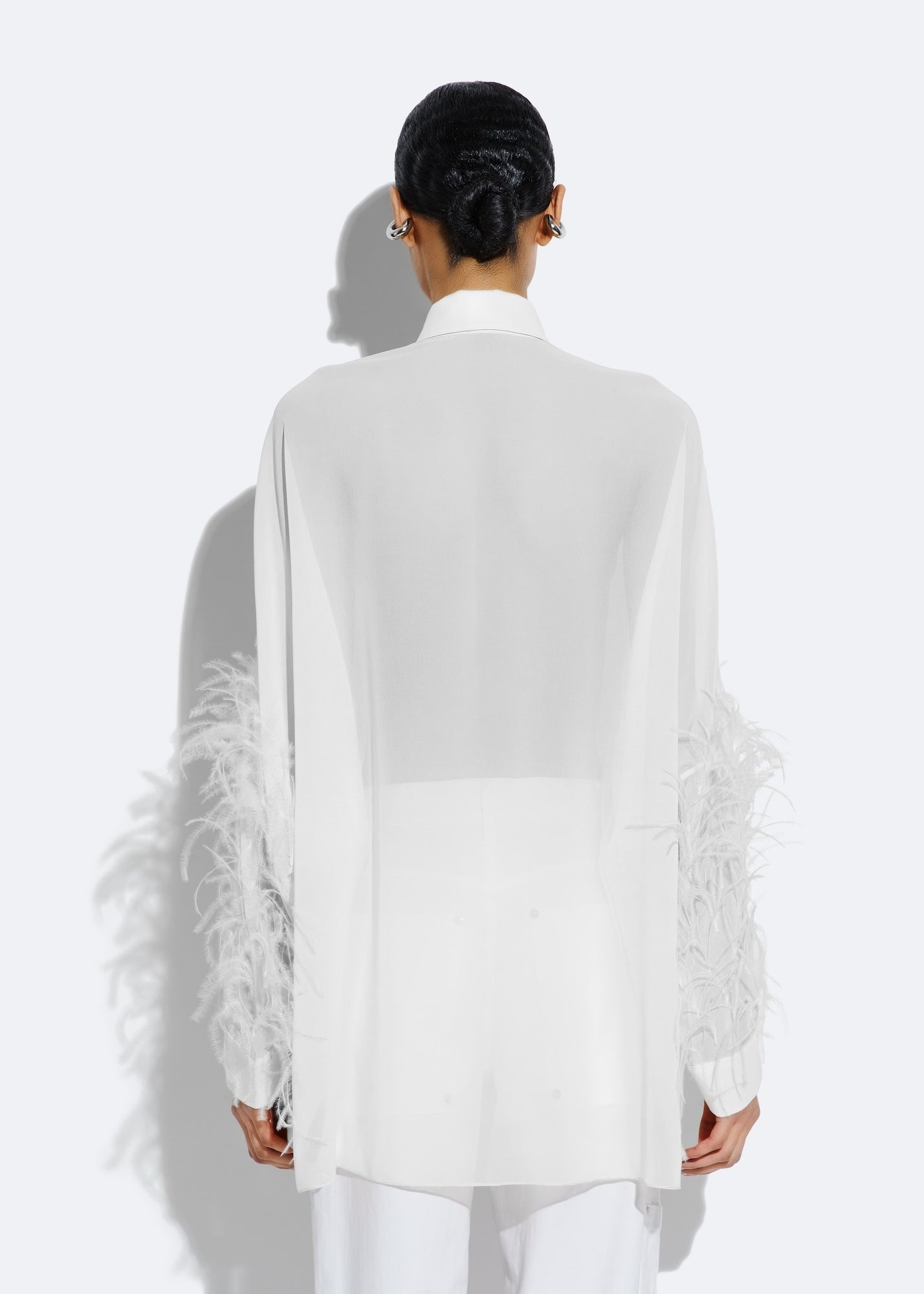 Georgette Oversized Shirt With Feathers - 3