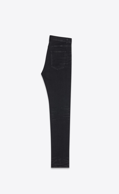 SAINT LAURENT cropped skinny-fit jeans in coated black stretch denim outlook