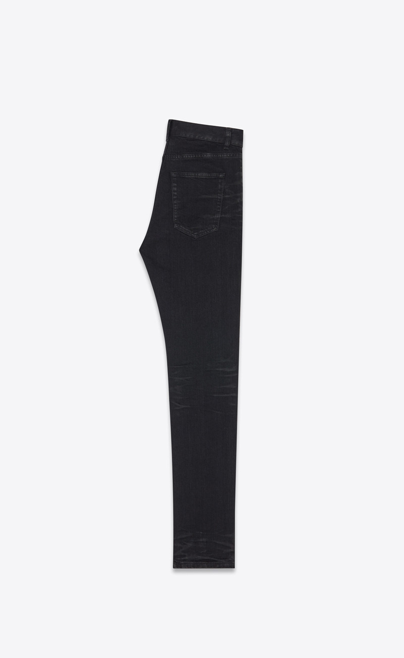 SAINT LAURENT cropped skinny-fit jeans in coated black stretch denim outlook