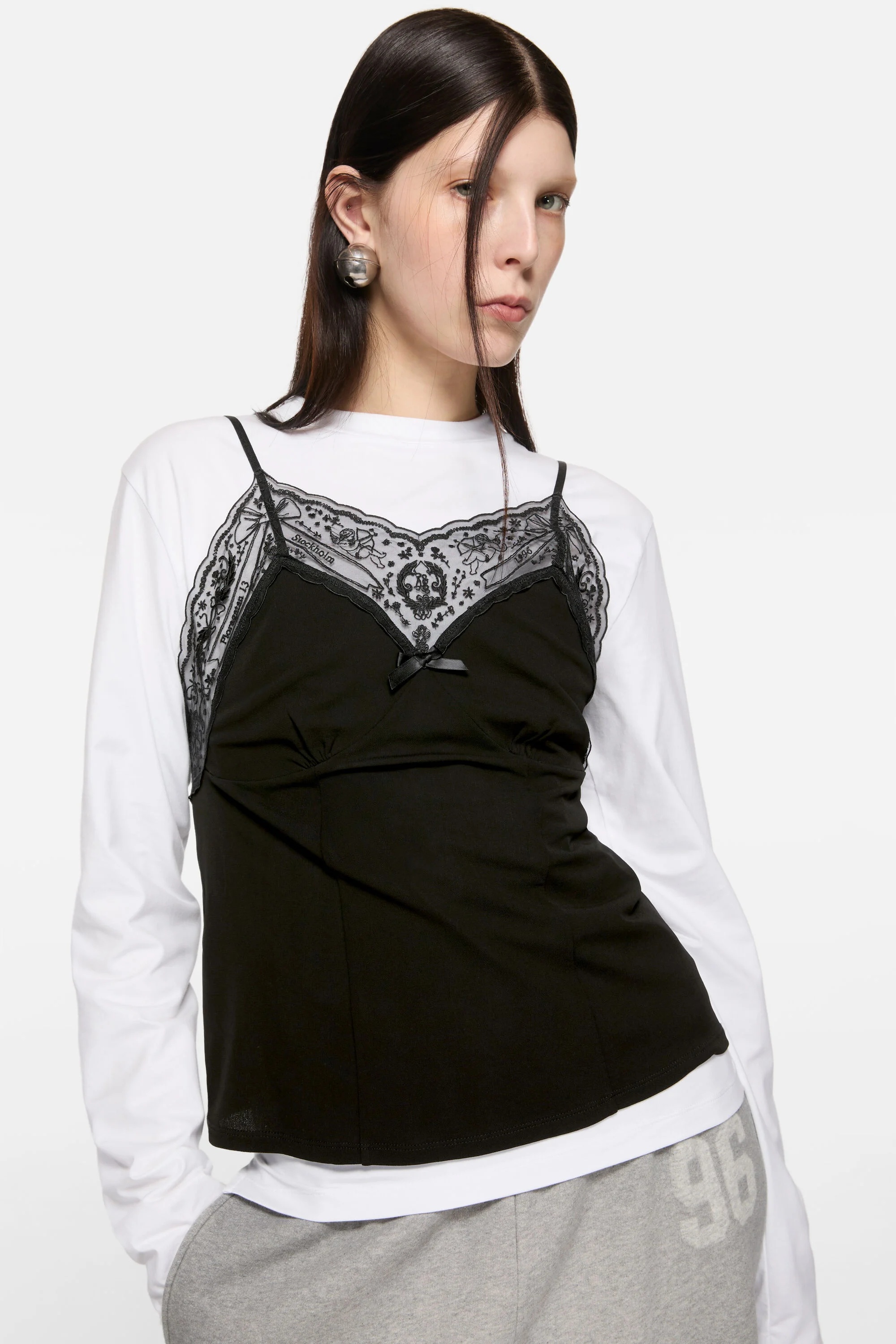 Lace strap blouse - Black - 4