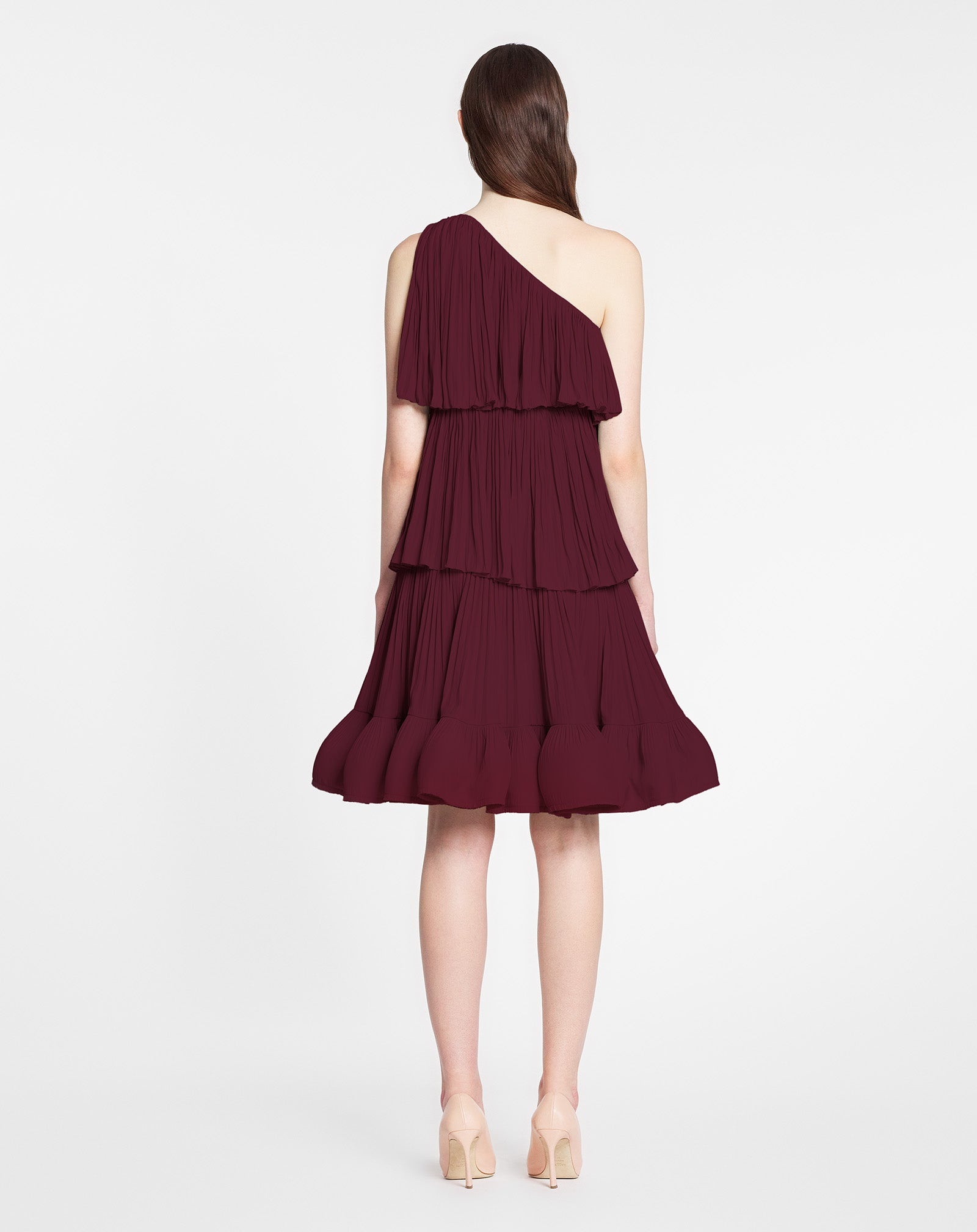 ASYMETRIC 3 LAYER DRESS WITH RUFFLES IN CHARMEUSE - 4